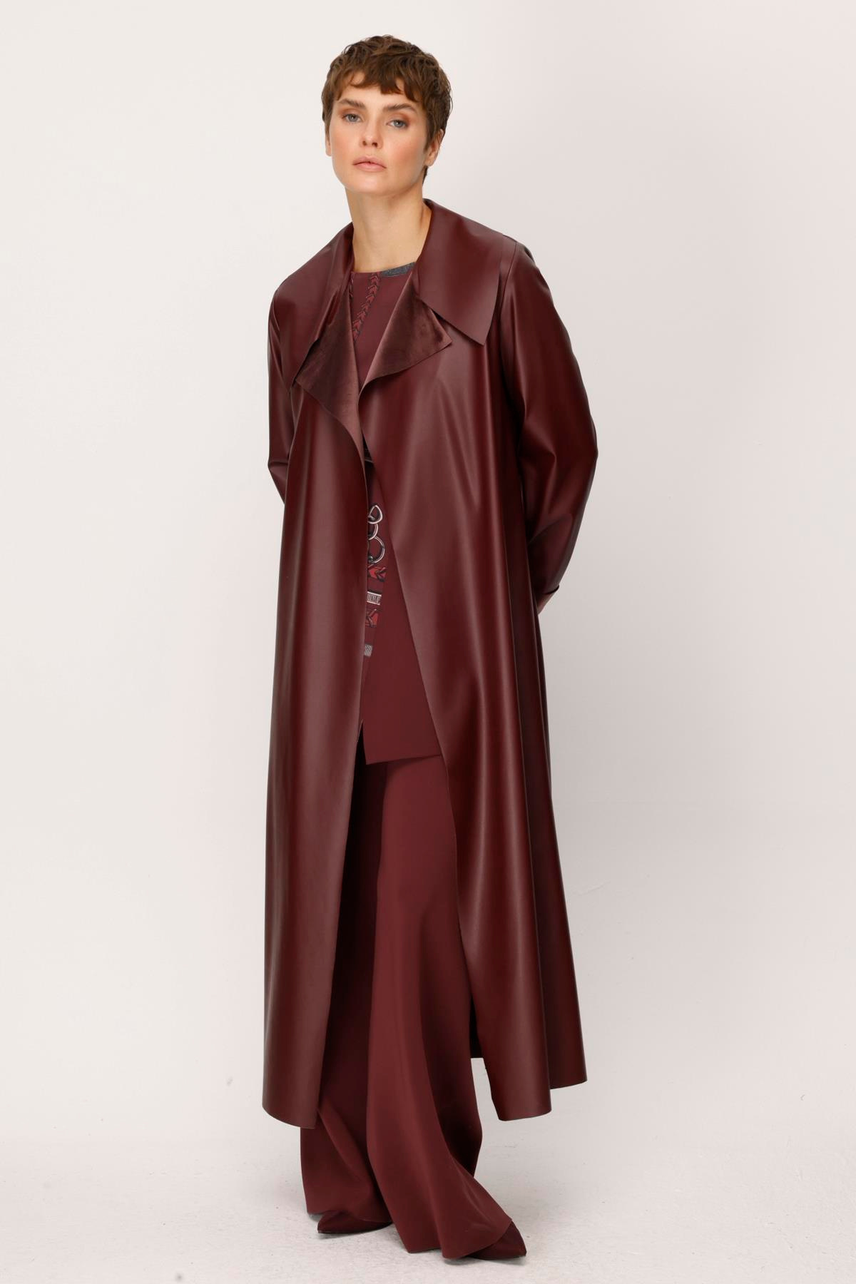 DERİ VE SÜET LAMİNE ARKASI KEMERLİ CEKET