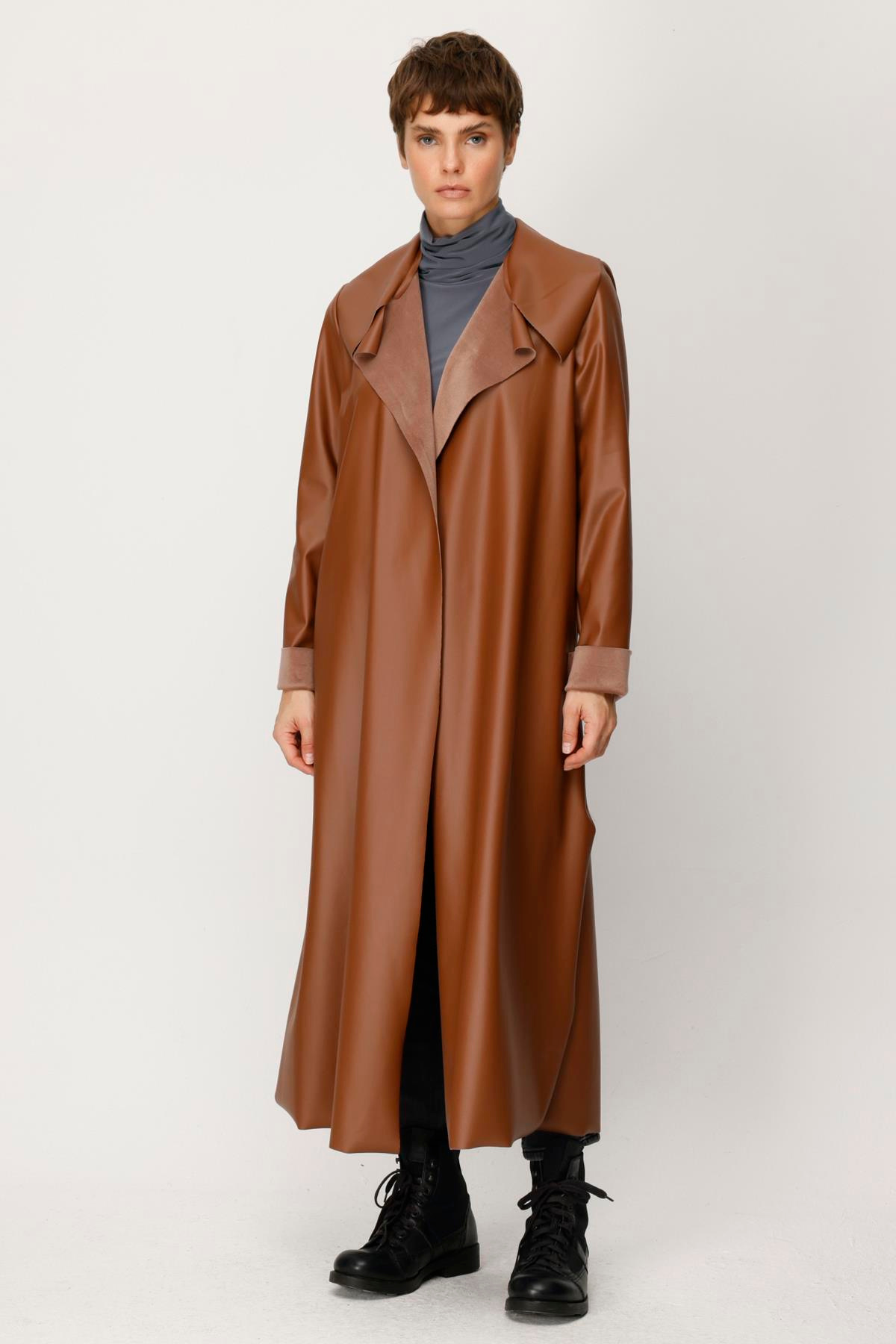 DERİ VE SÜET LAMİNE ARKASI KEMERLİ CEKET