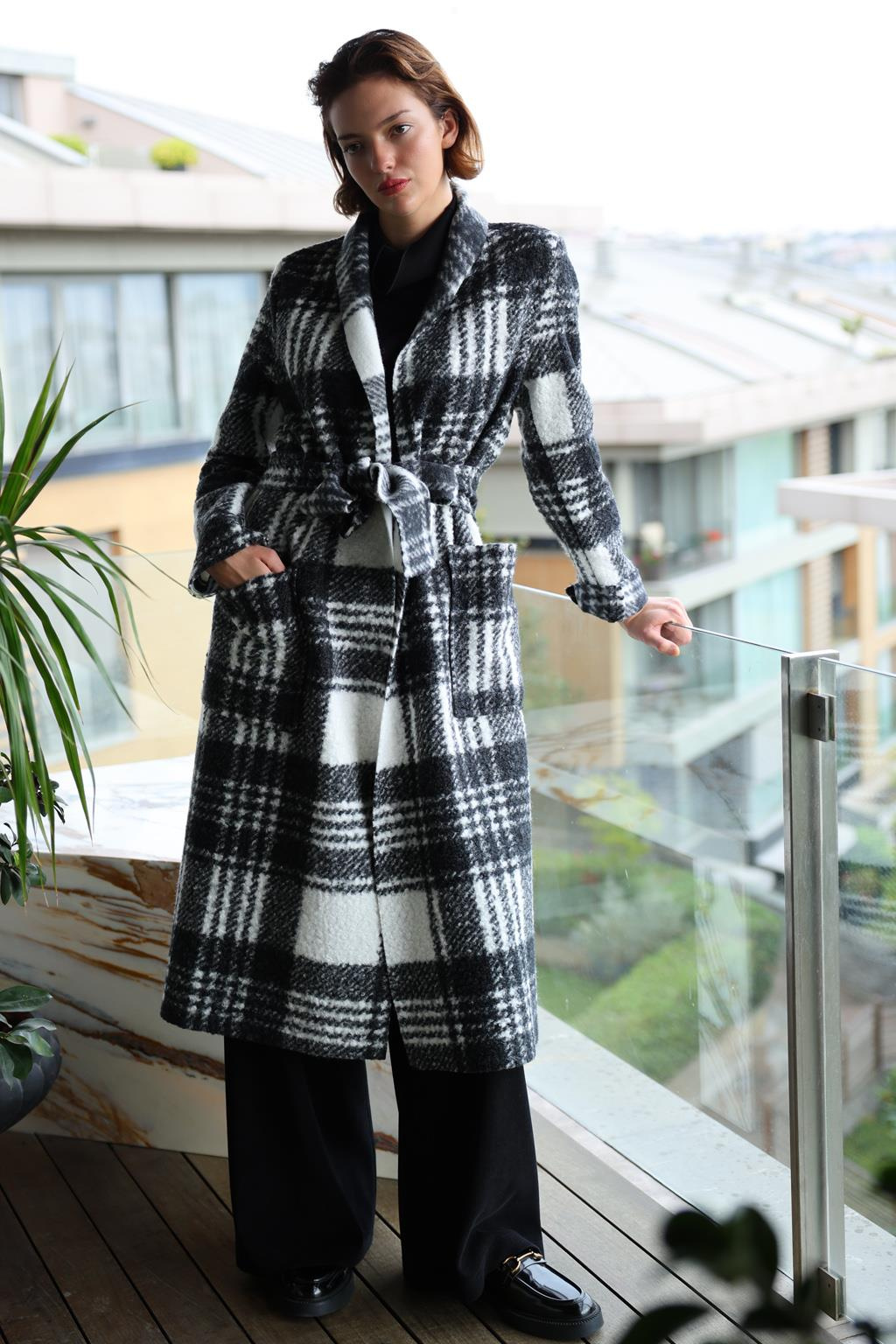 EKOSE YÜN VISCON CEPLİ ŞAL YAKA KABAN