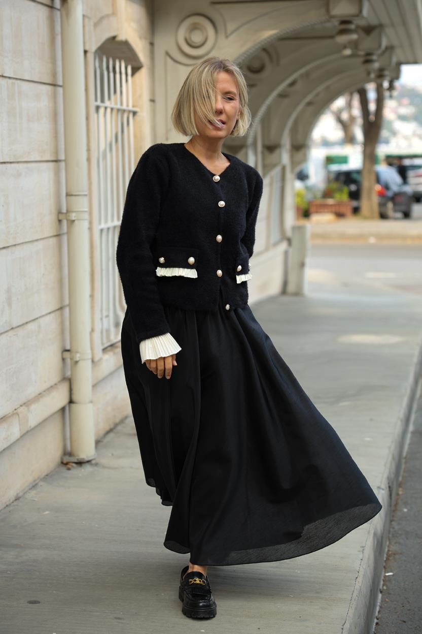 TRİKO 24029 ANGORA KOL. VE CEPLERİ PLİSELİ KISA HIRKA