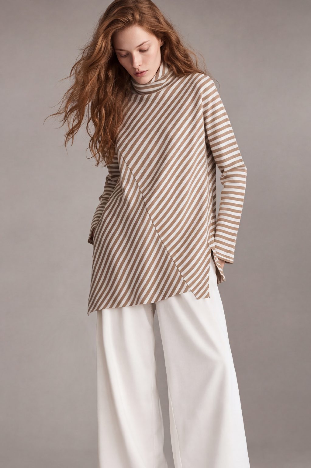 EN BOY ÇİZGİLİ VISCON COTTON DİK YAKA BLUZ