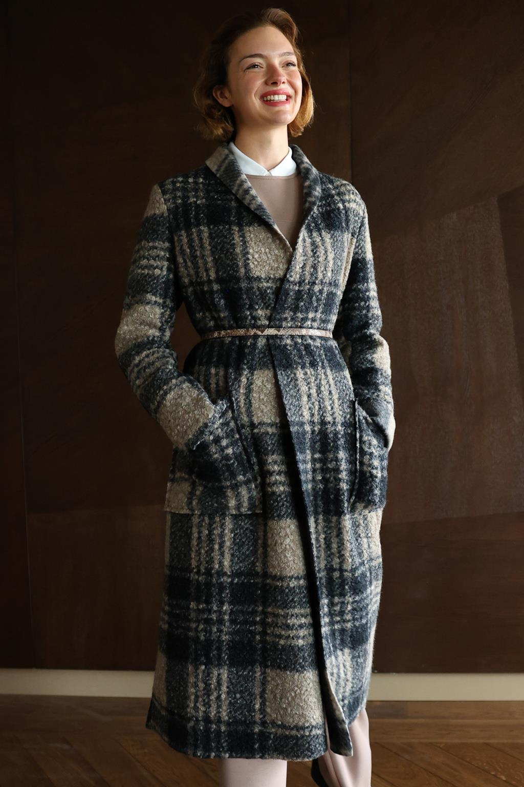 EKOSE YÜN VISCON CEPLİ ŞAL YAKA KABAN