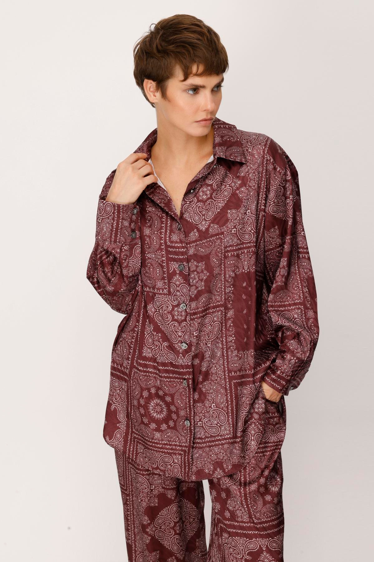 JAKAR BLOK ŞAL DESEN ŞÖMİZYE YAKA GÖMLEK