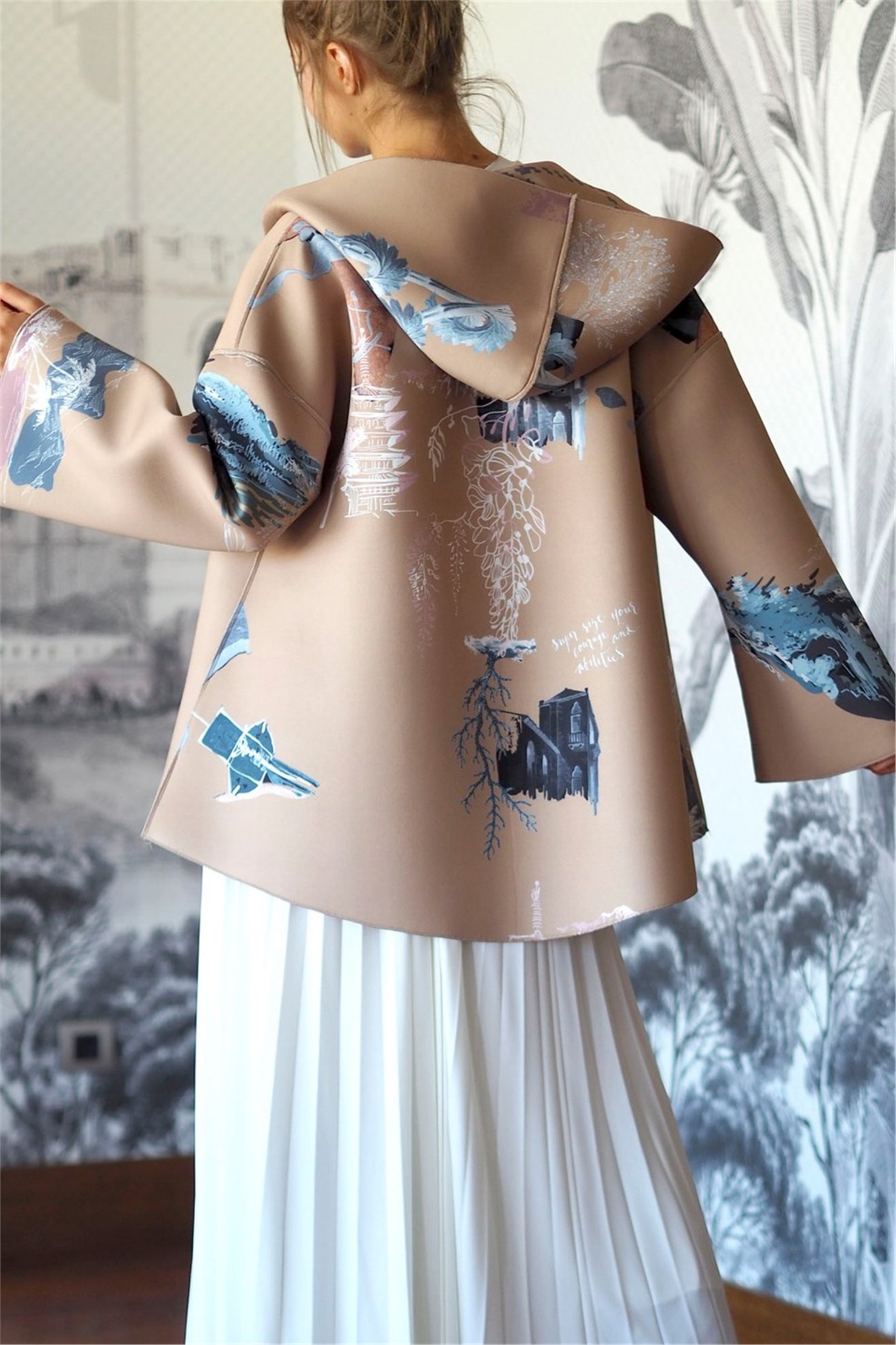 JAPANESE PRINT PUFF SCUBA HOODIE SHORT JACKET