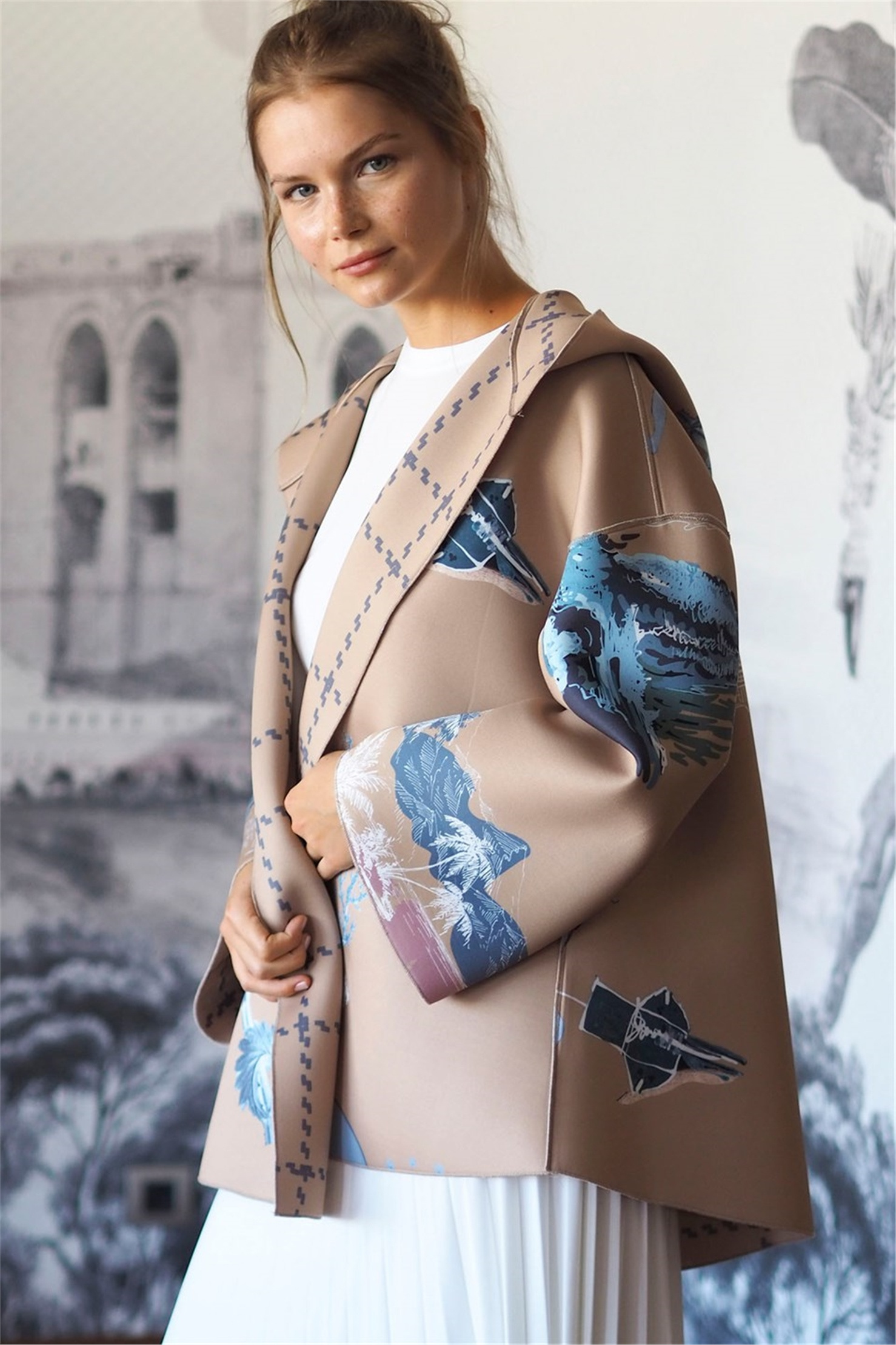 JAPANESE PRINT PUFF SCUBA HOODIE SHORT JACKET