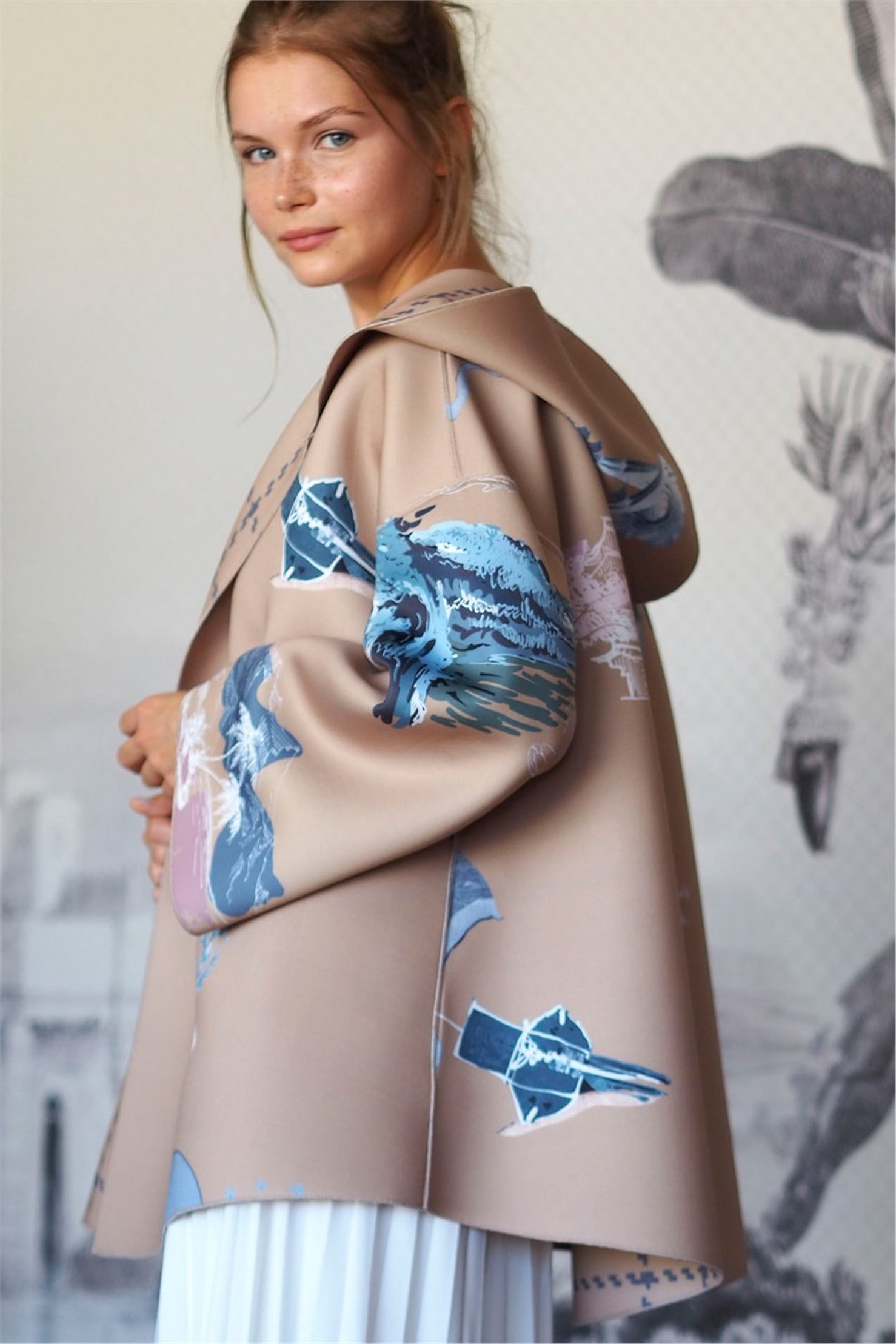 JAPANESE PRINT PUFF SCUBA HOODIE SHORT JACKET