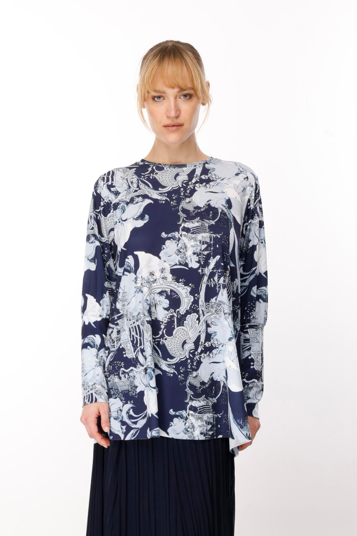 JARSE JAPANESE SUMMER DESENLİ UZUN MANŞETLİ BLUZ