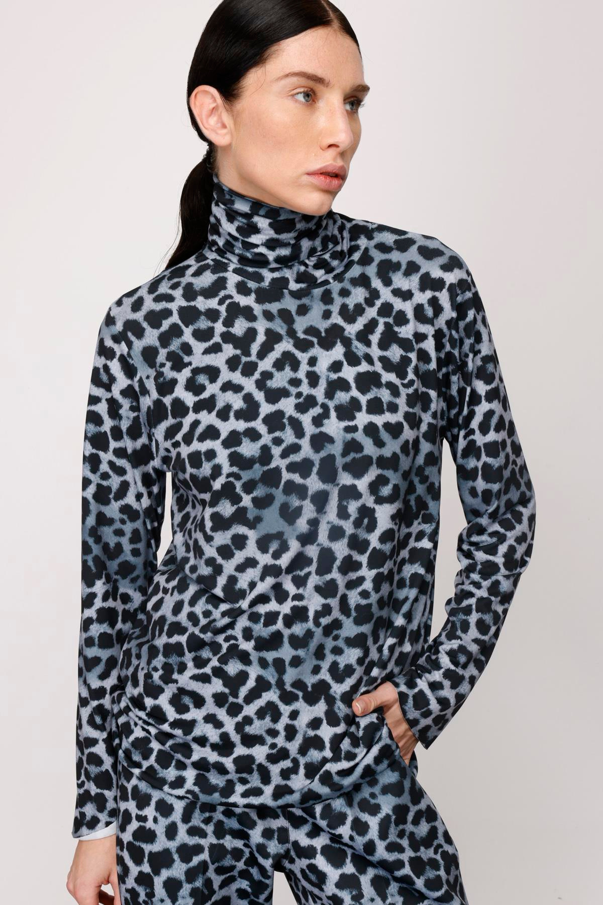 JARSE LEOPAR BASKILI FULL BALIKÇI YAKA BLUZ