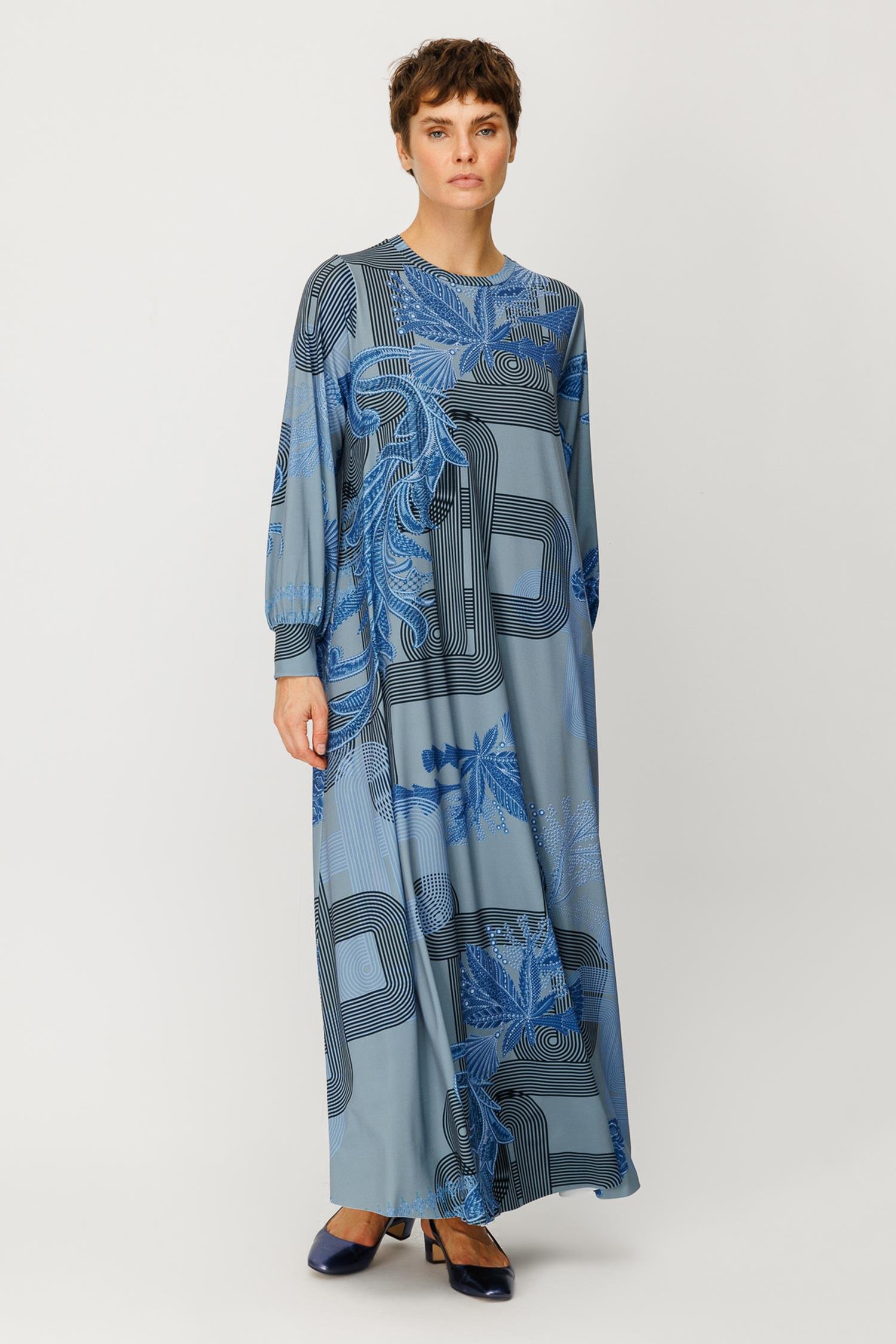 JARSE NAKIŞ ÇİÇEK DESENLİ A FORM ELBISE