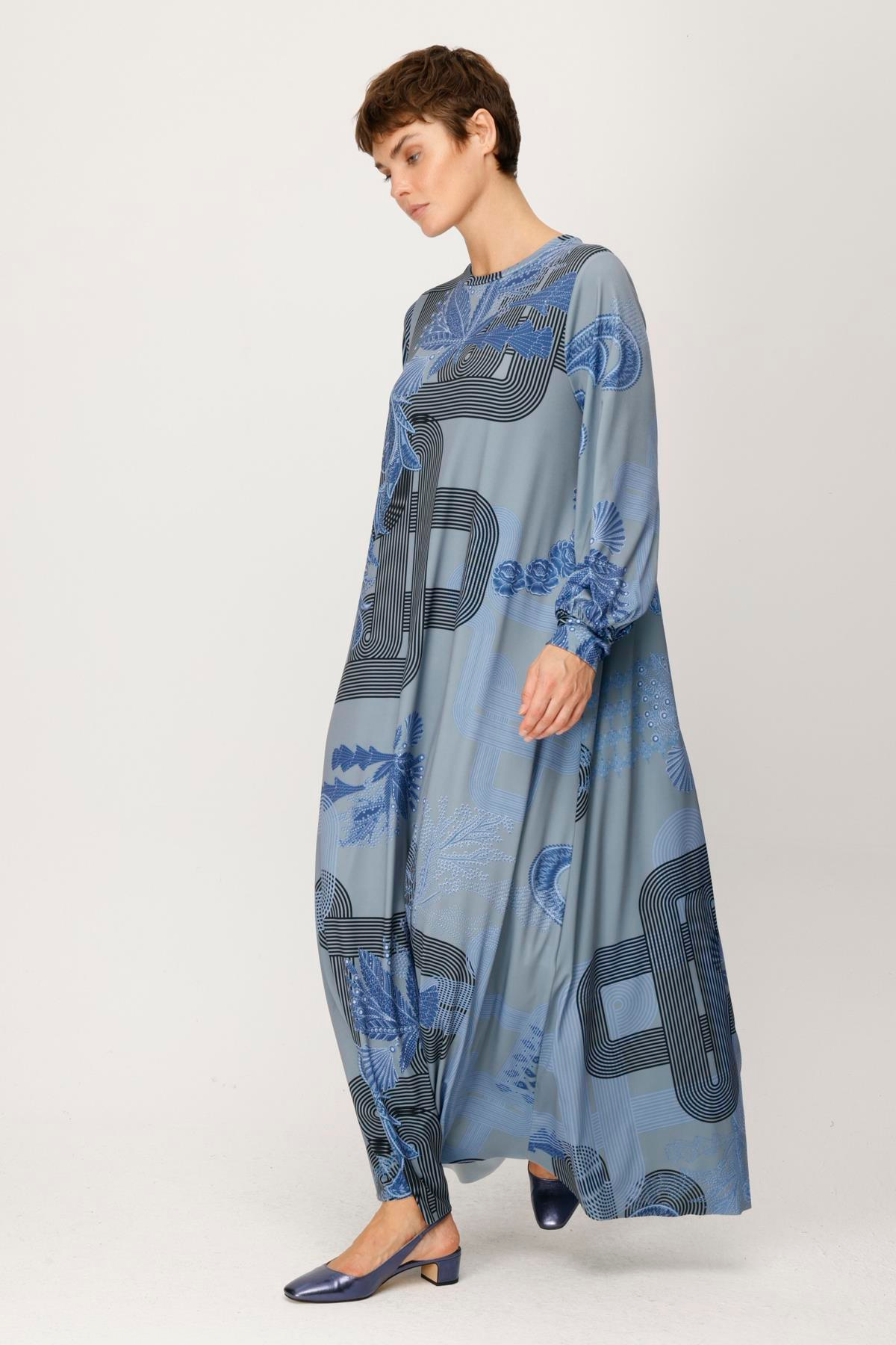 JARSE NAKIŞ ÇİÇEK DESENLİ A FORM ELBISE