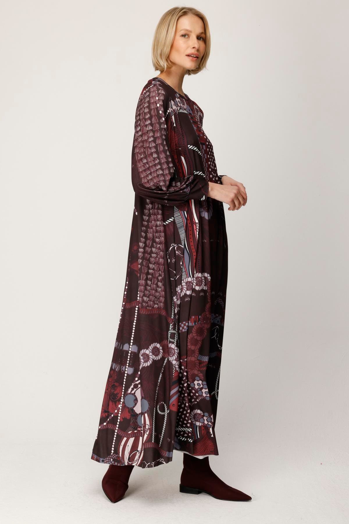 JARSE NOKTA ZİNCİR DESEN A FORM ELBİSE