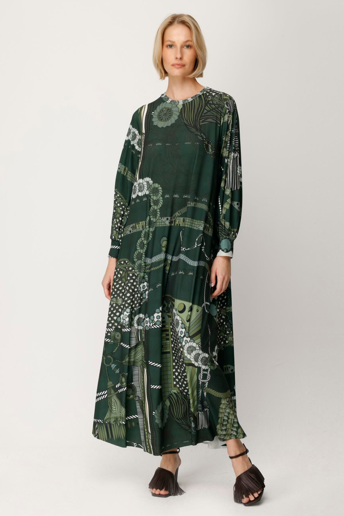 JARSE NOKTA ZİNCİR DESEN A FORM ELBİSE