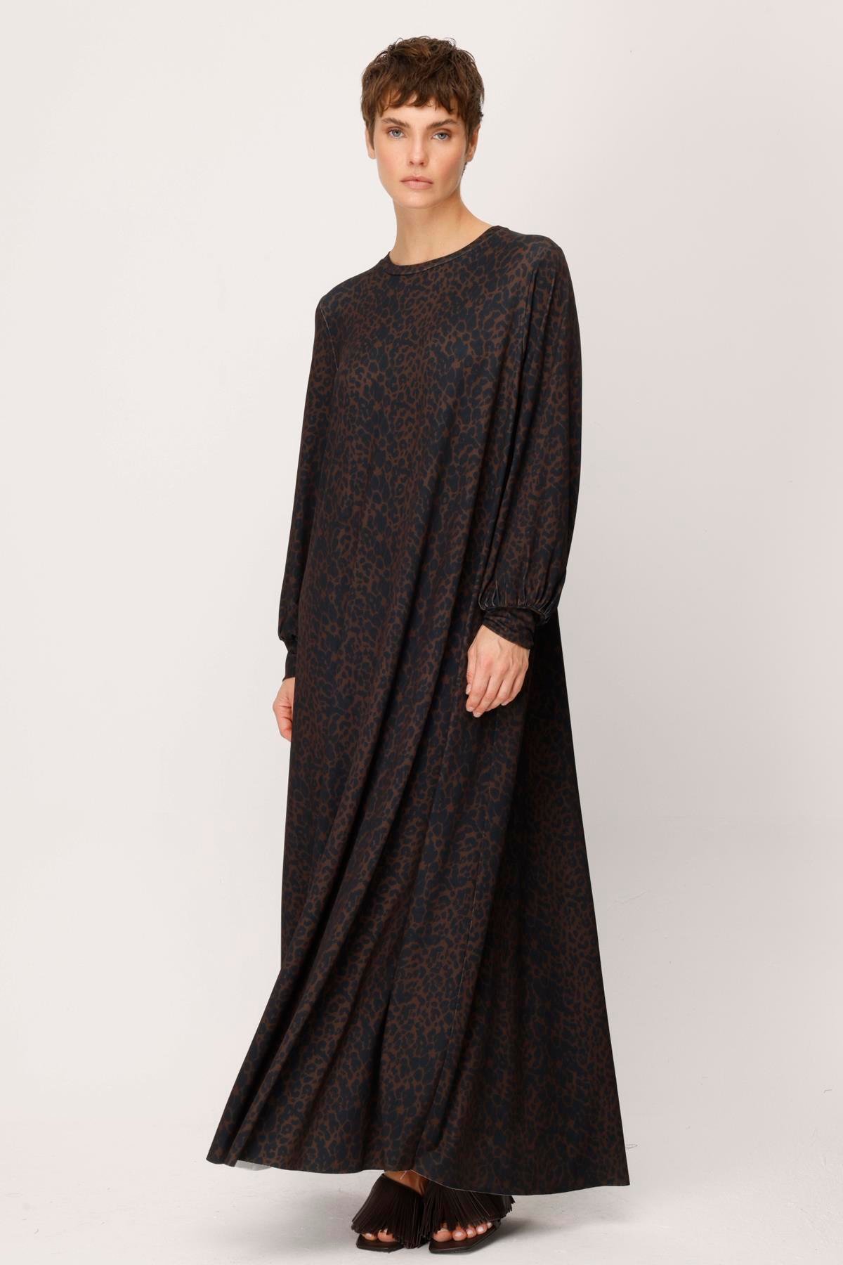 JARSE PETİT LEOPAR DESENLİ A FORM ELBİSE