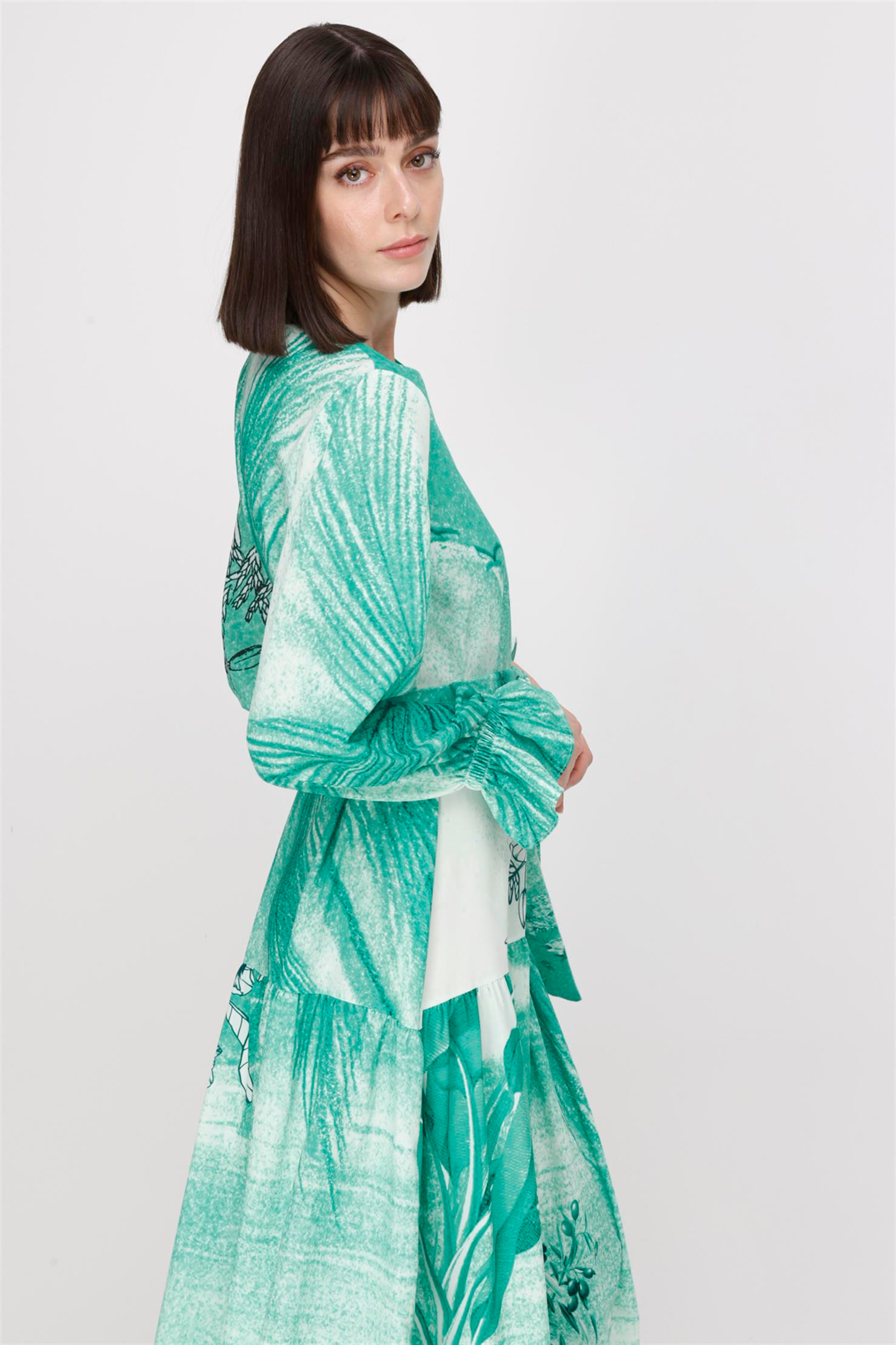 JESİCA TROPİK ÇÖL DESEN BASKI KEMERLİ ELBİSE