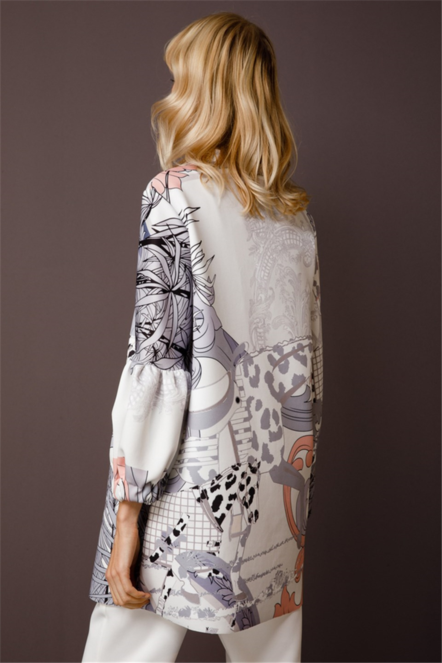 MULTIPLE FLOWER LEOPARAD PRINT LAPEL COLLAR TUNIC