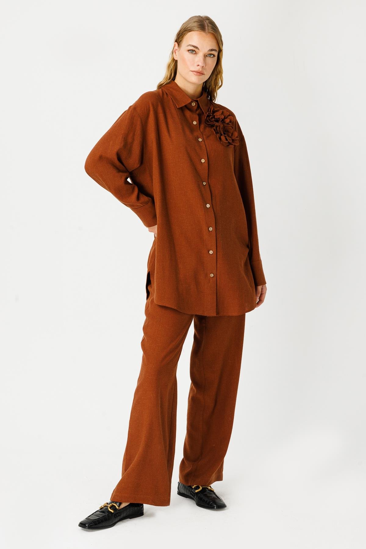 KETEN ARKASI LASTİKLİ YANDAN CEPLİ BOL PAÇA PANTOLON