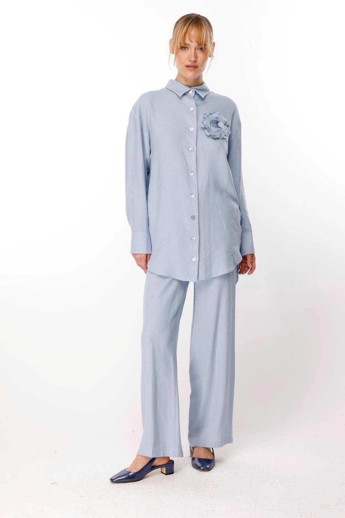 KETEN ARKASI LASTİKLİ YANDAN CEPLİ BOL PAÇA PANTOLON