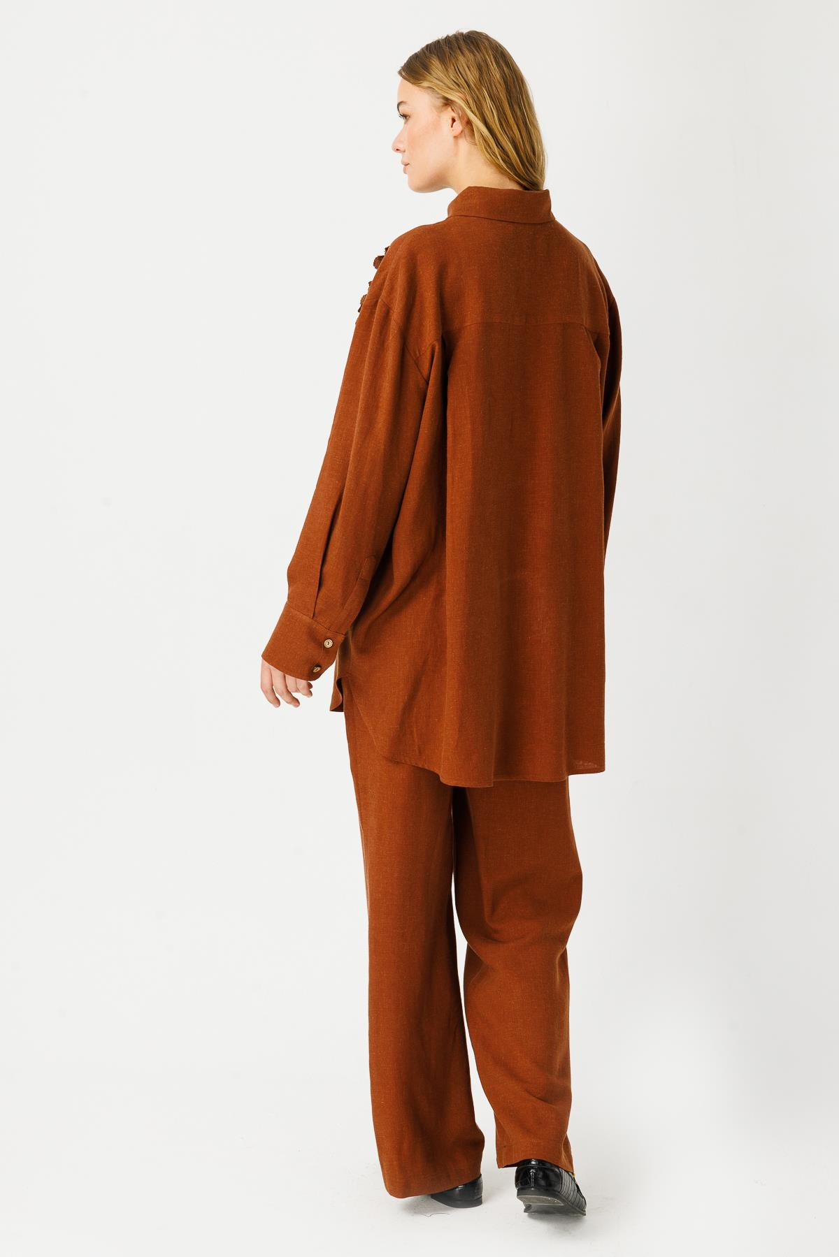 KETEN ARKASI LASTİKLİ YANDAN CEPLİ BOL PAÇA PANTOLON