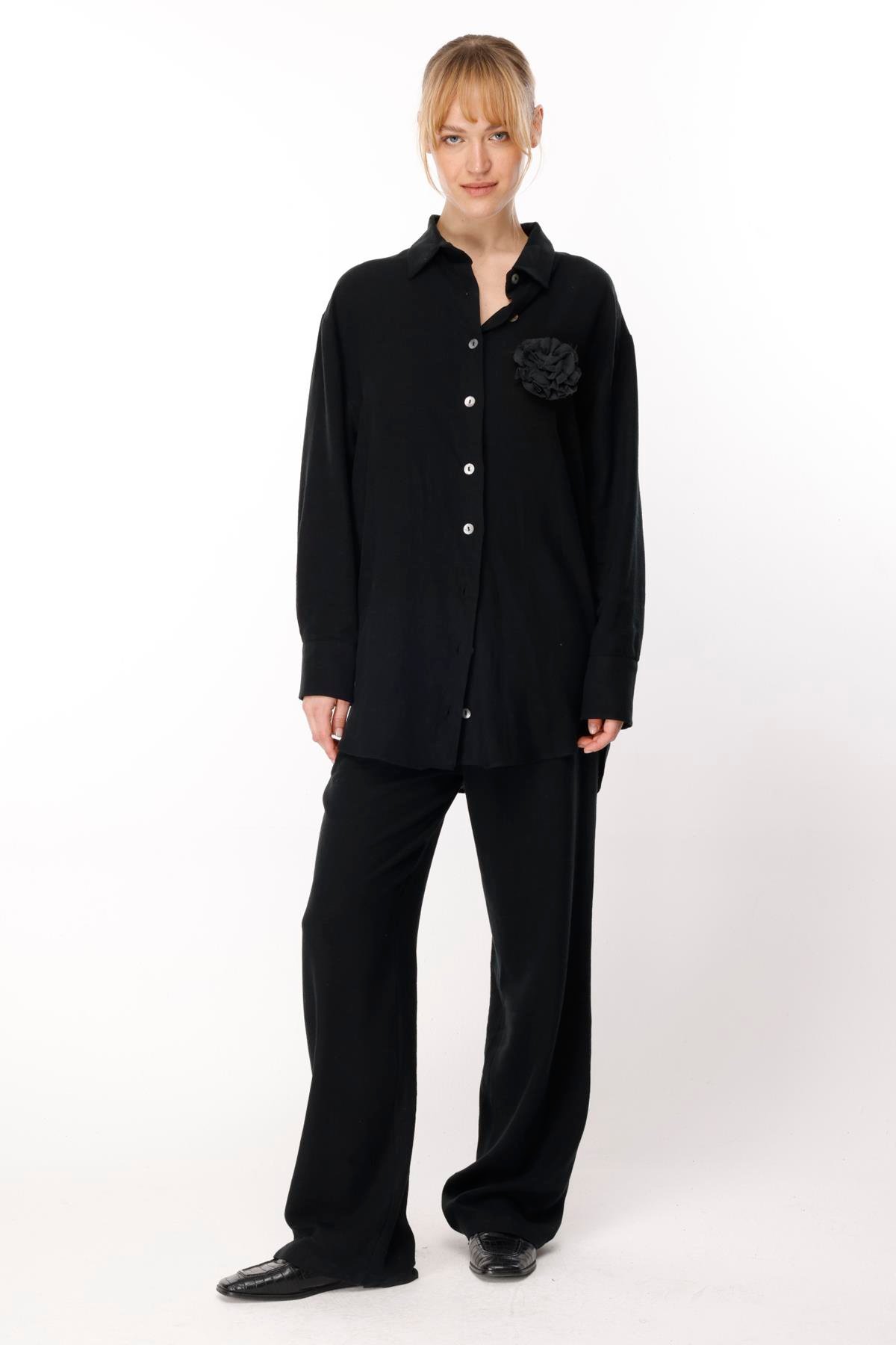 KETEN ARKASI LASTİKLİ YANDAN CEPLİ BOL PAÇA PANTOLON