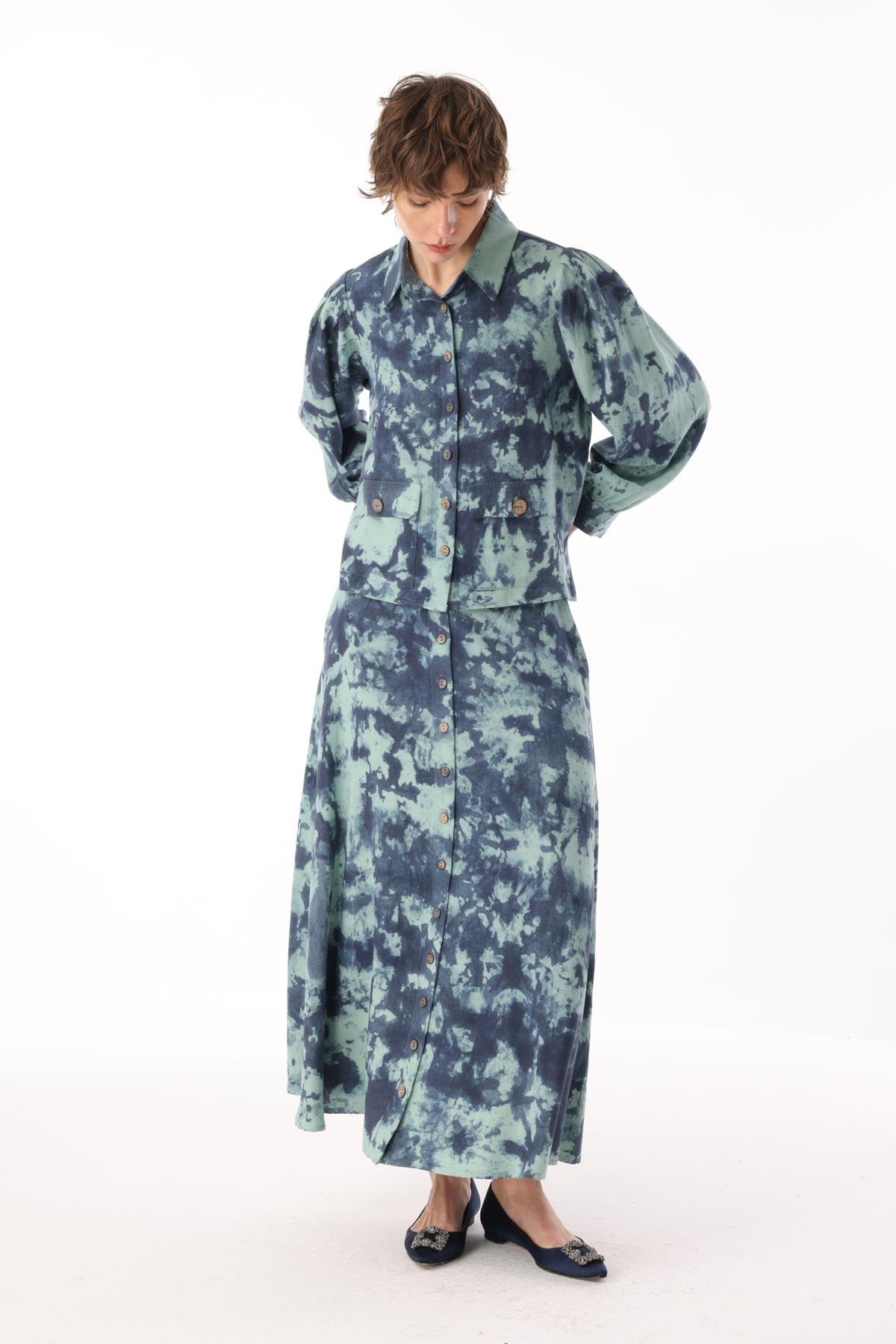 KETEN BATİKLİ ÖNDEN DÜĞMELİ ETEK