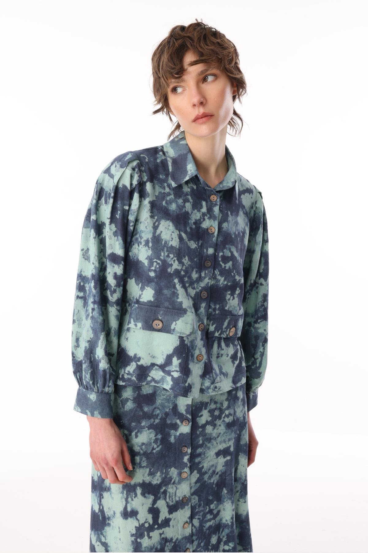 KETEN BATİKLİ ÖNDEN DÜĞMELİ ETEK