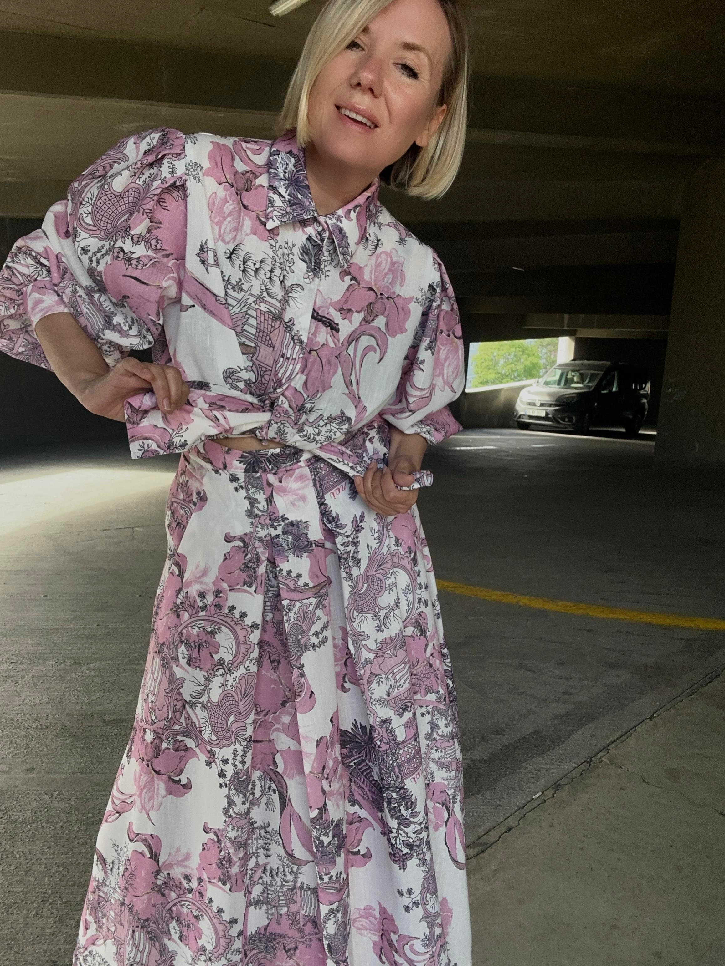 KETEN JAPANESE SUMMER ÇİÇEKLİ STRAST TAŞLI GÖMLEK