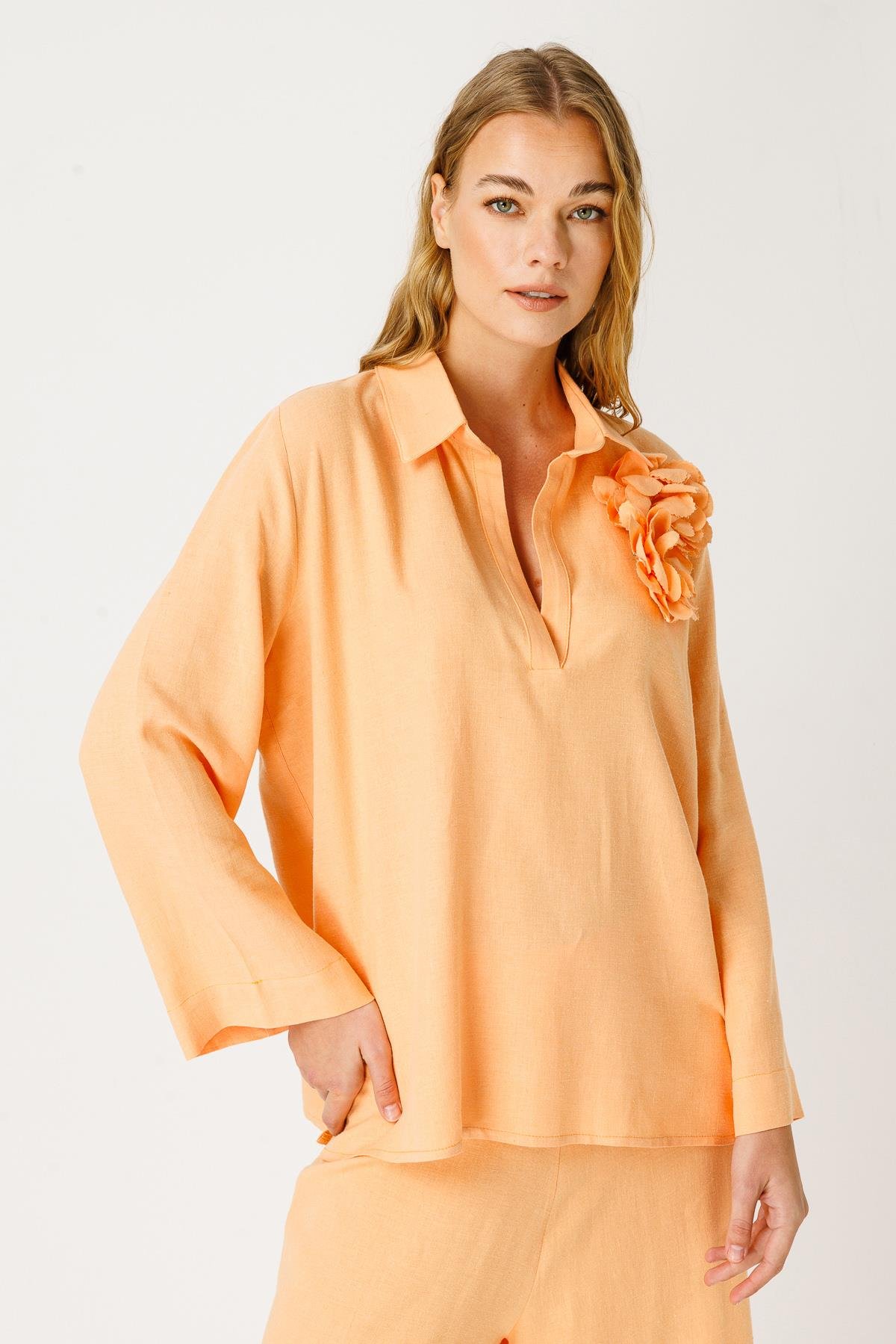 KETEN KUMAŞ DÜĞMELİ GÖMLEK