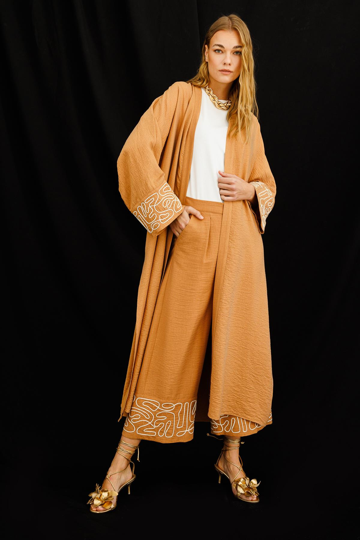 KETEN VİSCON SÜZENELİ KİMONO