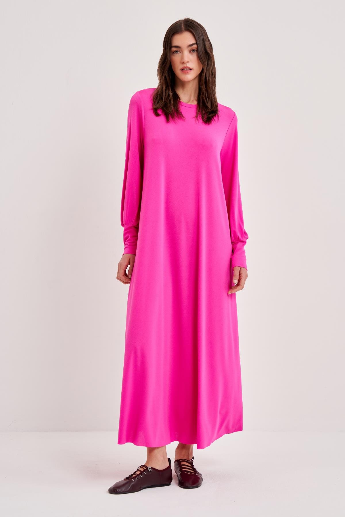 KREP A FORM MANŞETLİ ELBİSE