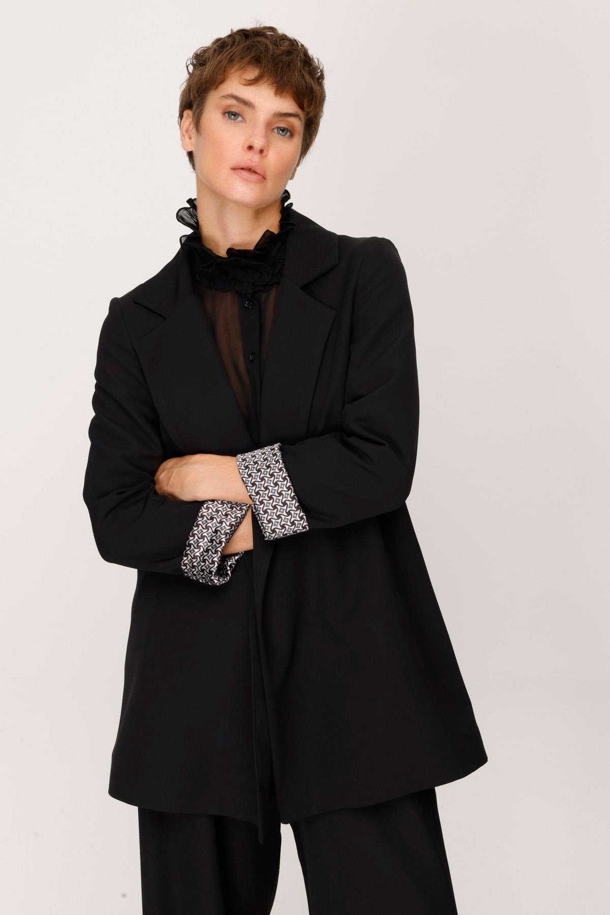 KREP DESENLİ ASTARLI OVERSIZE CEKET