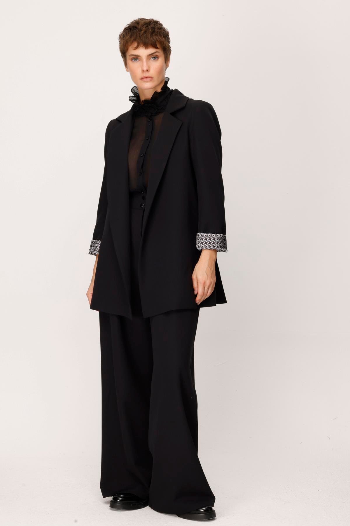 KREP DESENLİ ASTARLI OVERSIZE CEKET