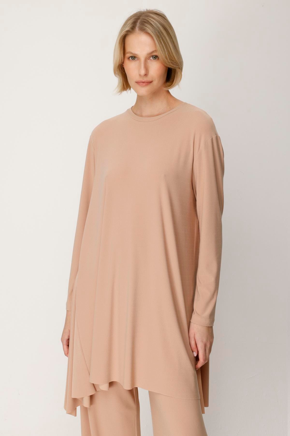 KREP JARSE ARKASI YIRTMAÇLI BLUZ