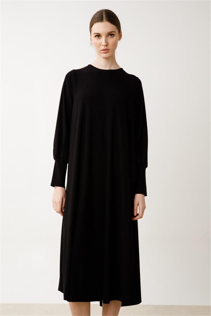 KREP JARSE KOLLARI MANŞETLİ A FORM ELBİSE