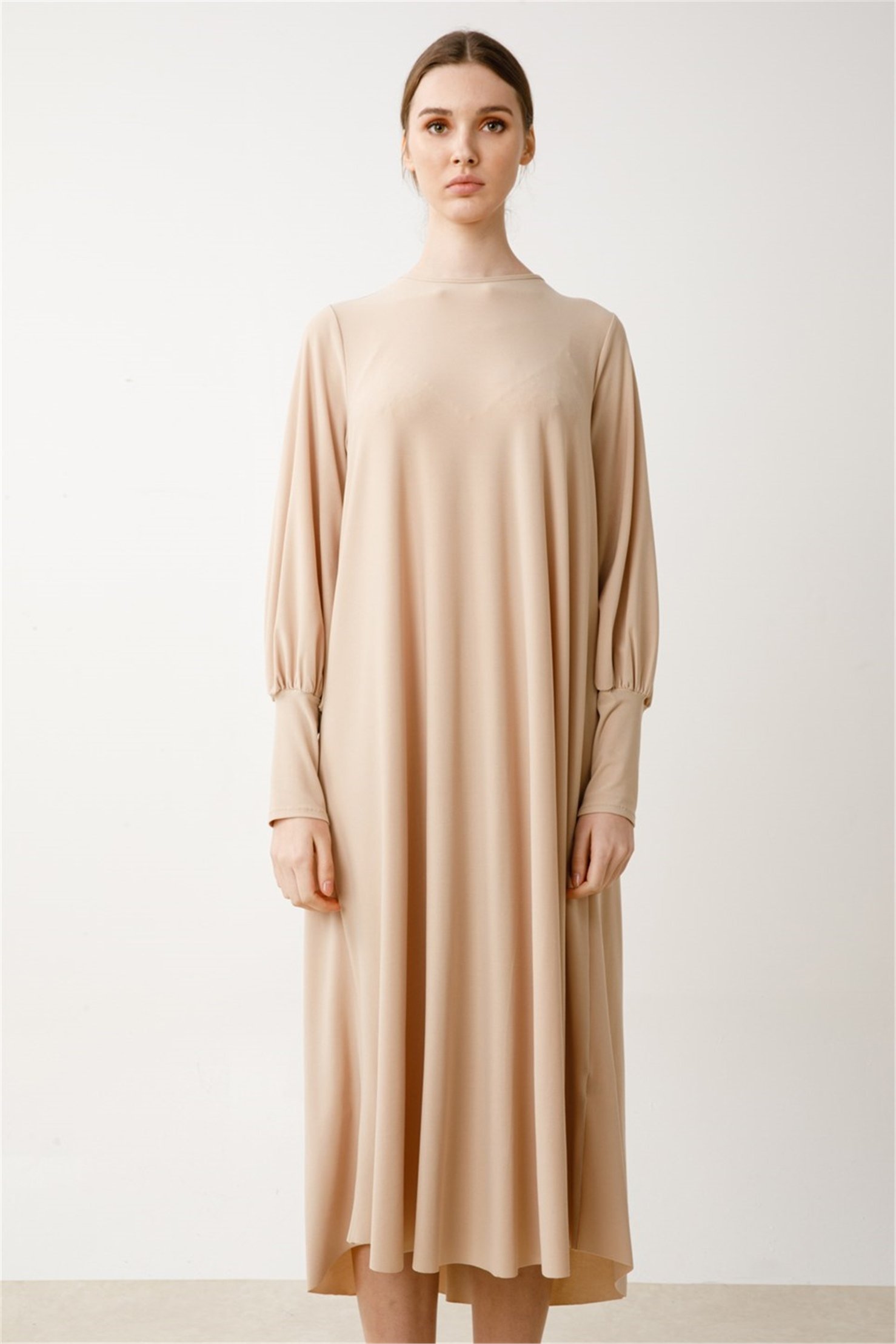 CREPE JERSEY A FORM DRESS WITH SLEEVES CUFFS