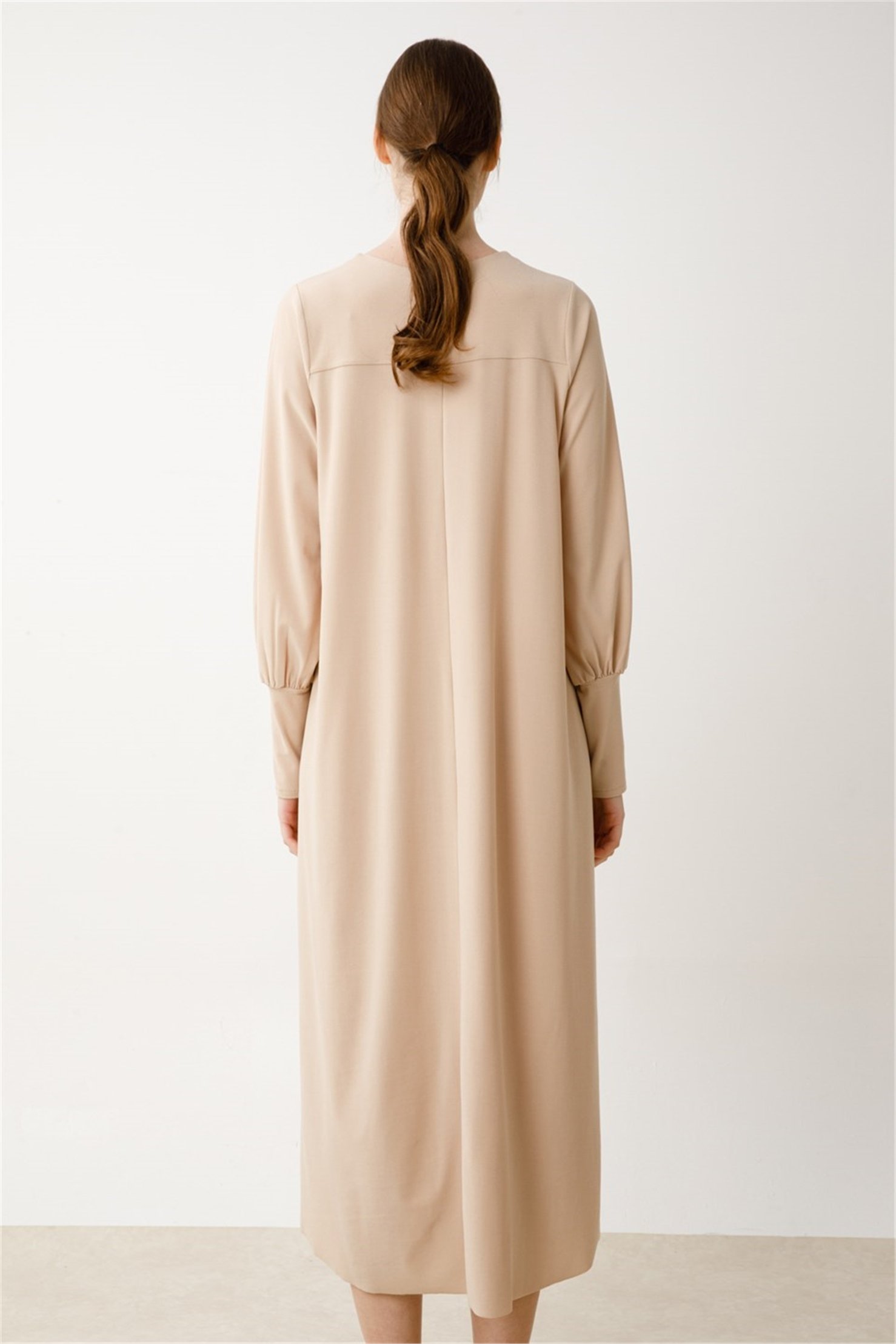 CREPE JERSEY A FORM DRESS WITH SLEEVES CUFFS