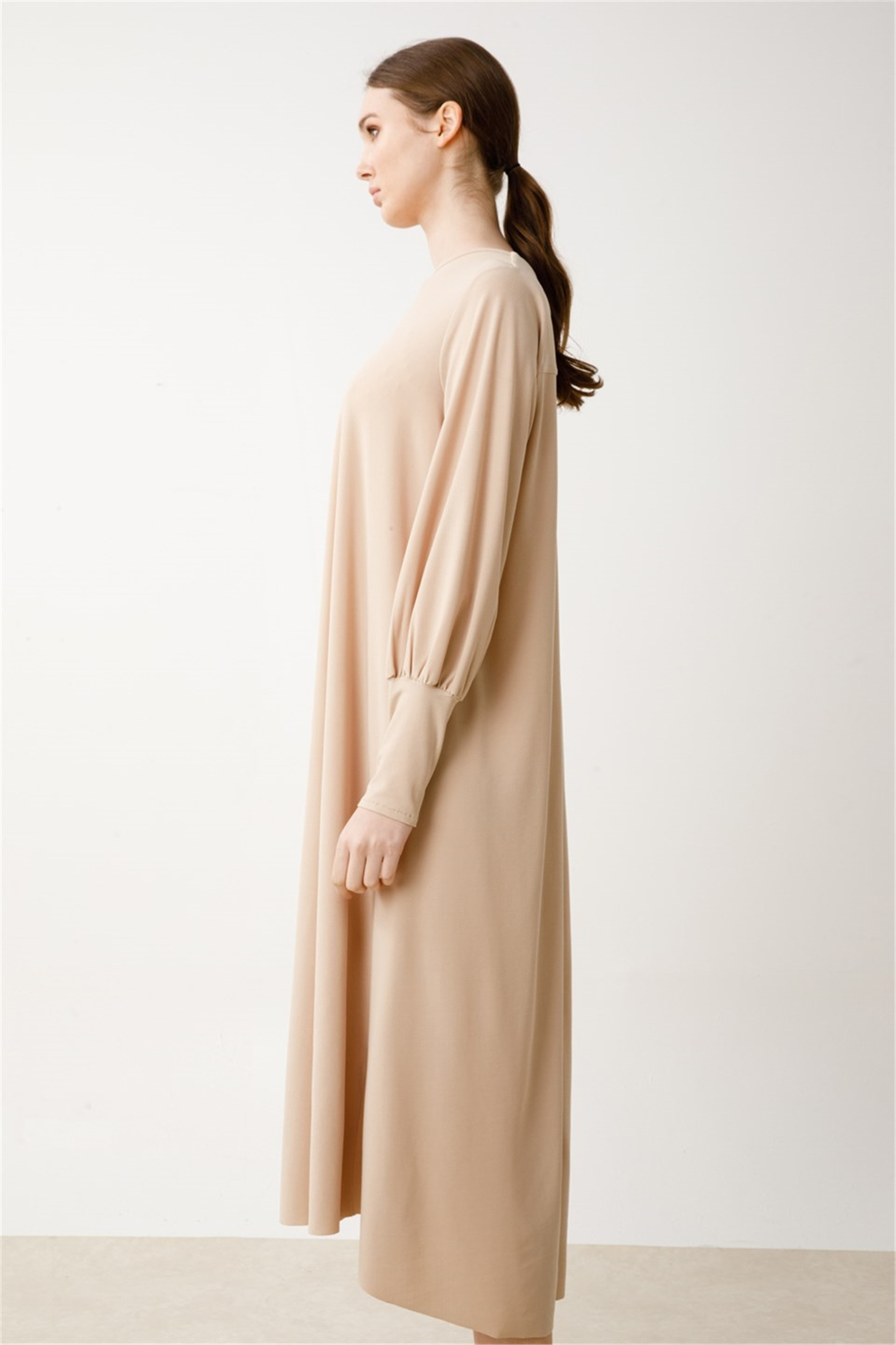 CREPE JERSEY A FORM DRESS WITH SLEEVES CUFFS
