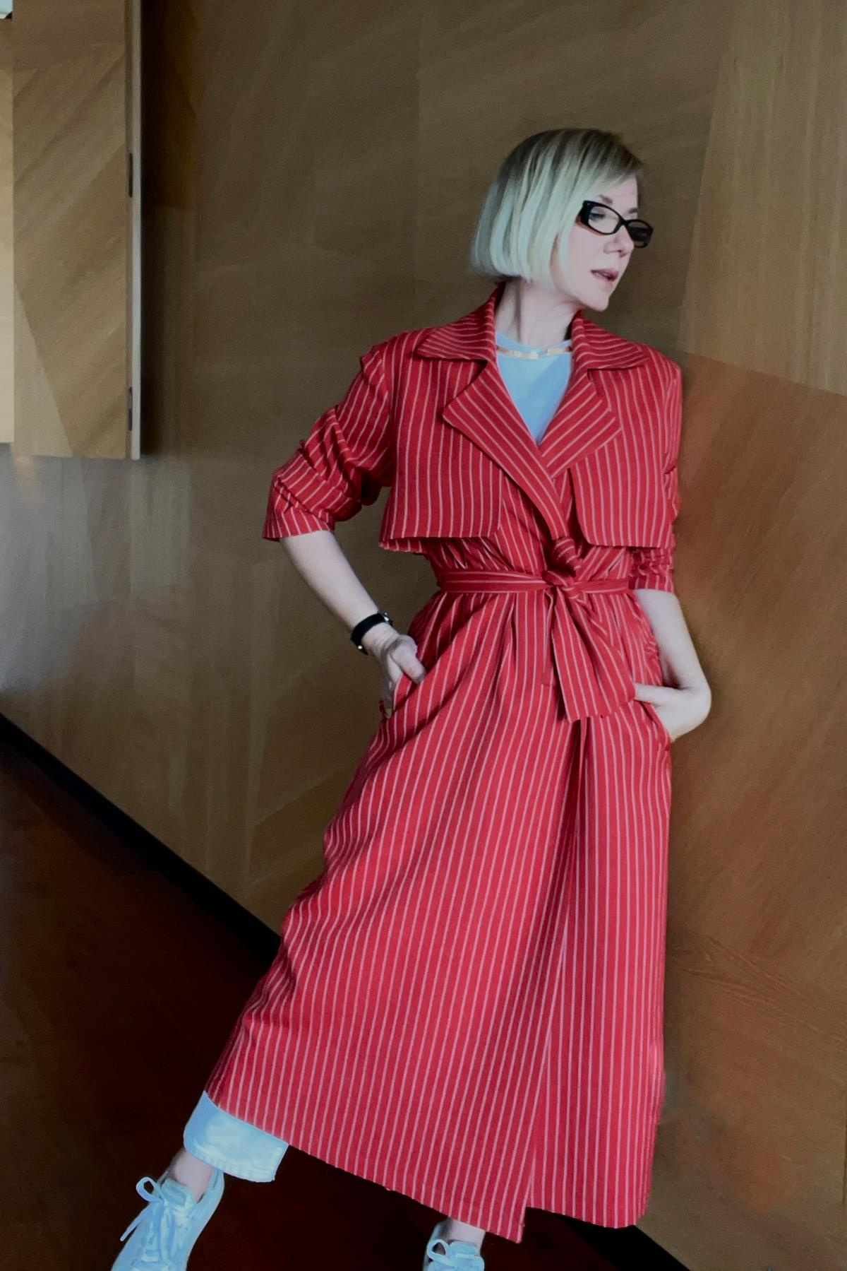 POLYKETEN ÇİZGİLİ TRENCHCOAT