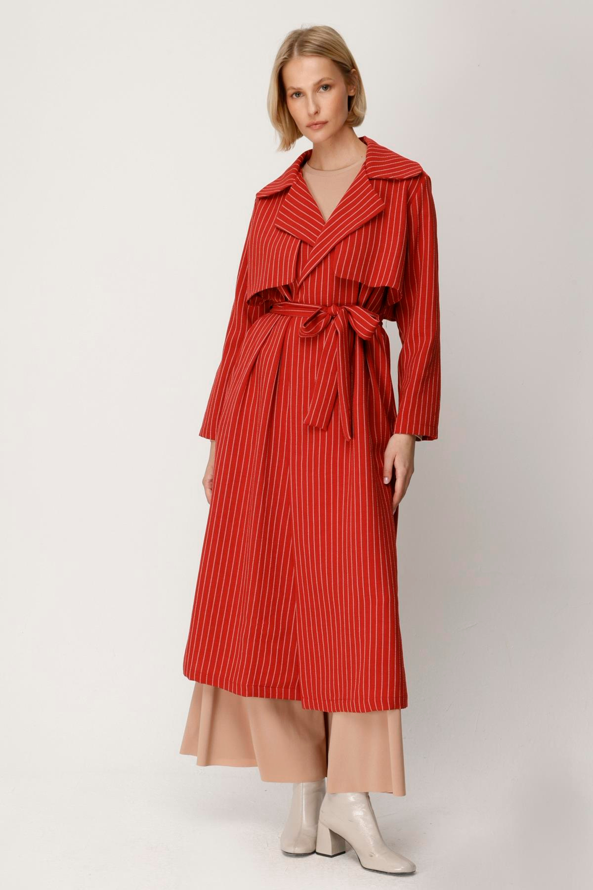 POLYKETEN ÇİZGİLİ TRENCHCOAT