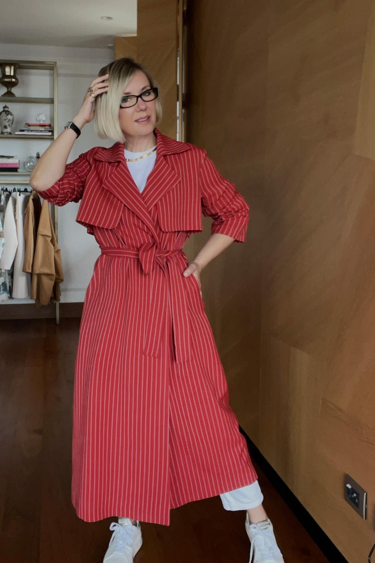 POLYKETEN ÇİZGİLİ TRENCHCOAT