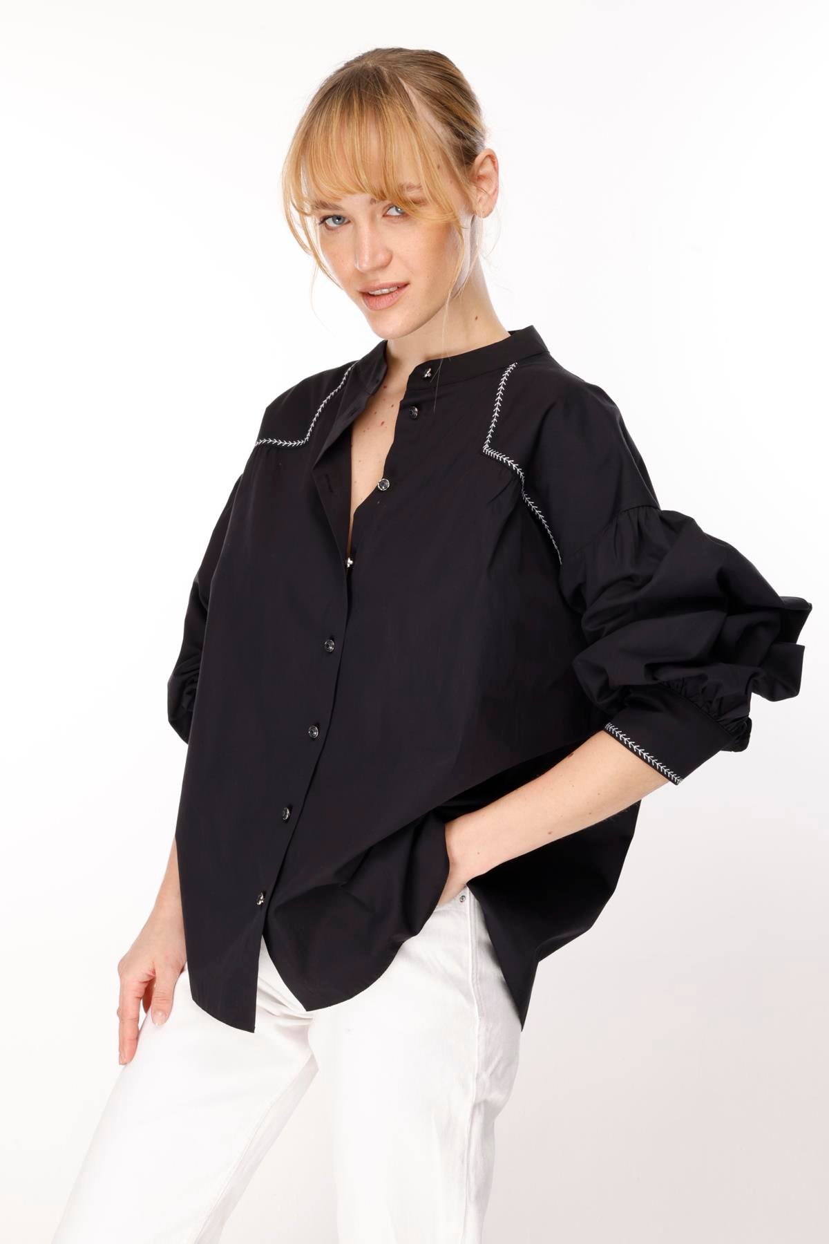 POPLİN KROŞETALI HAKİM YAKALI GÖMLEK