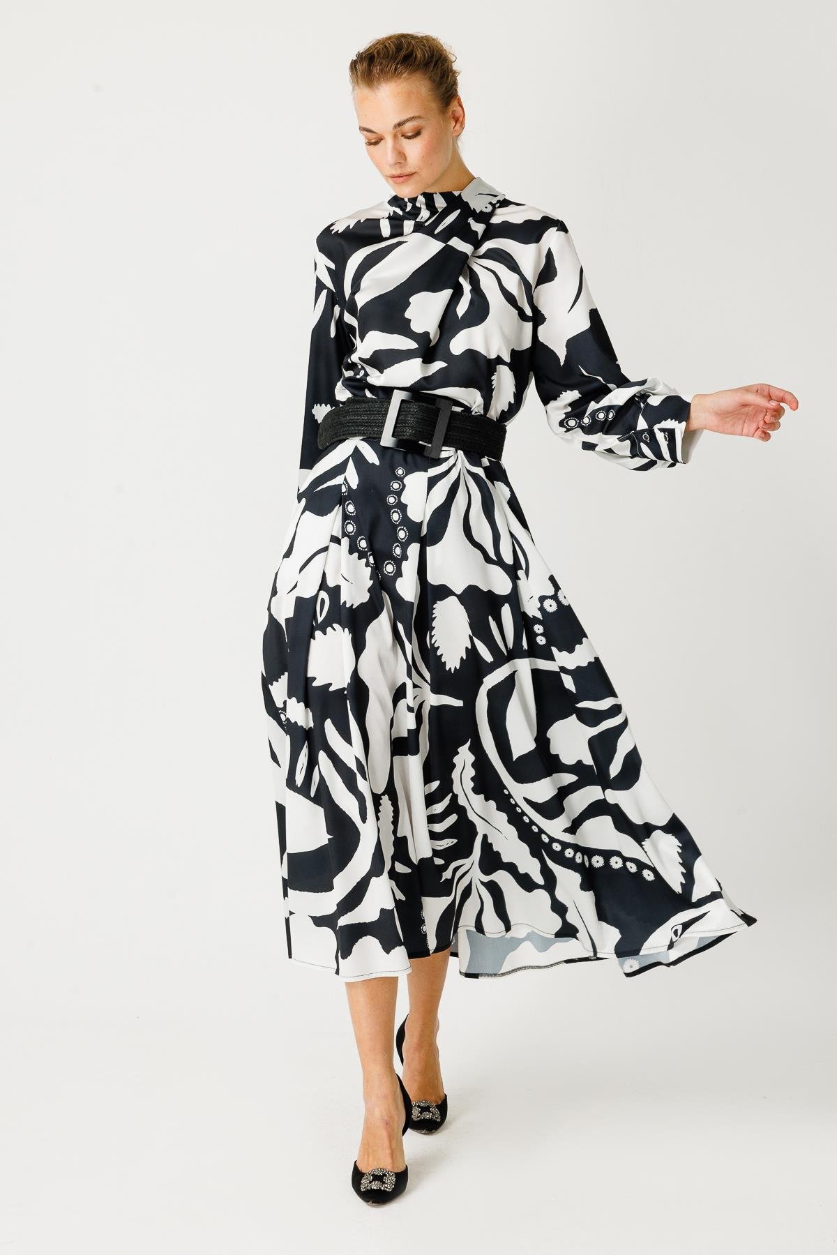 SATEN MODERN TIRTIKLI YAPRAKLI PİLELİ ETEK