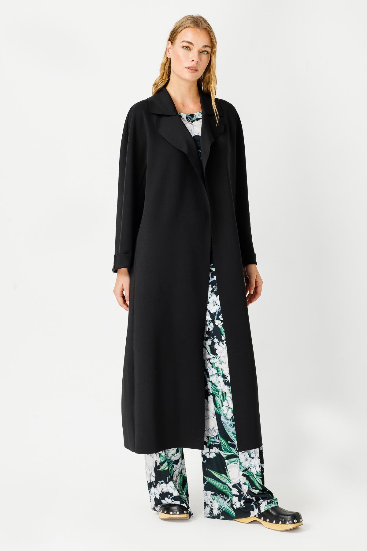 SCUBA ARKASI YIRTMAÇLI UZUN CEKET