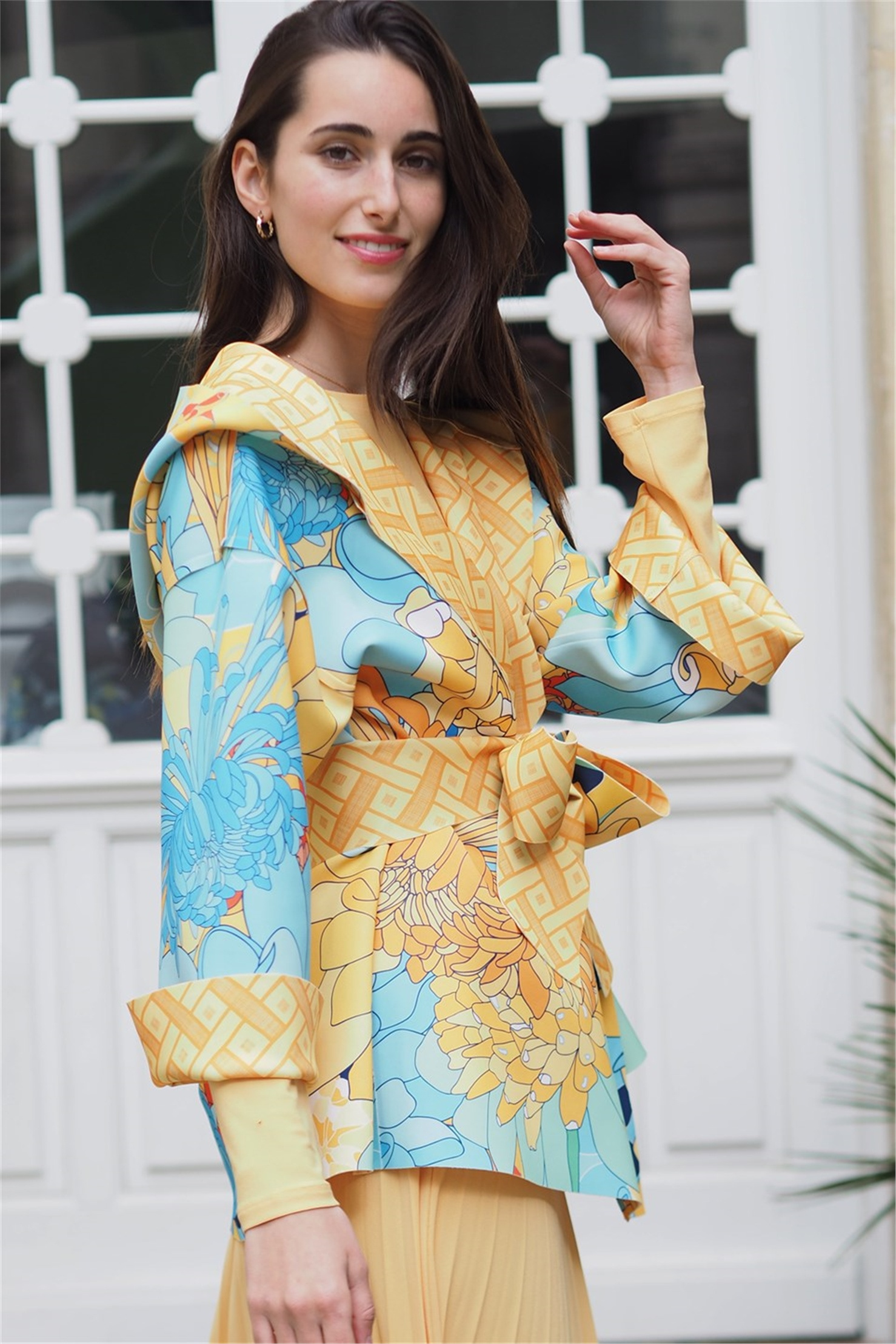 SCUBA  THIN LEAF COLOURED PRINT HOODED SHORT JACKET