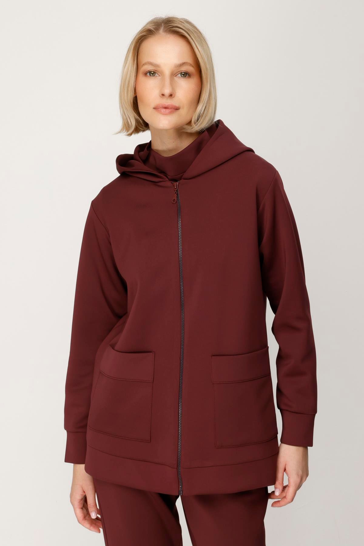 SCUBA KISA KAPŞONLU ÜSTTEN CEPLİ FERMUARLI SWEATSHIRT