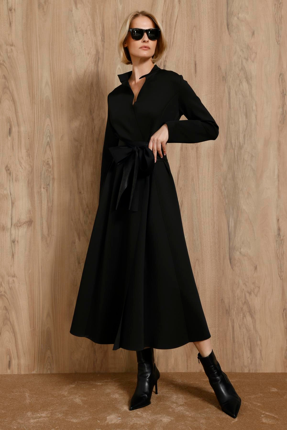 SCUBA KUPLU VE KEMERLI UZUN CEKET