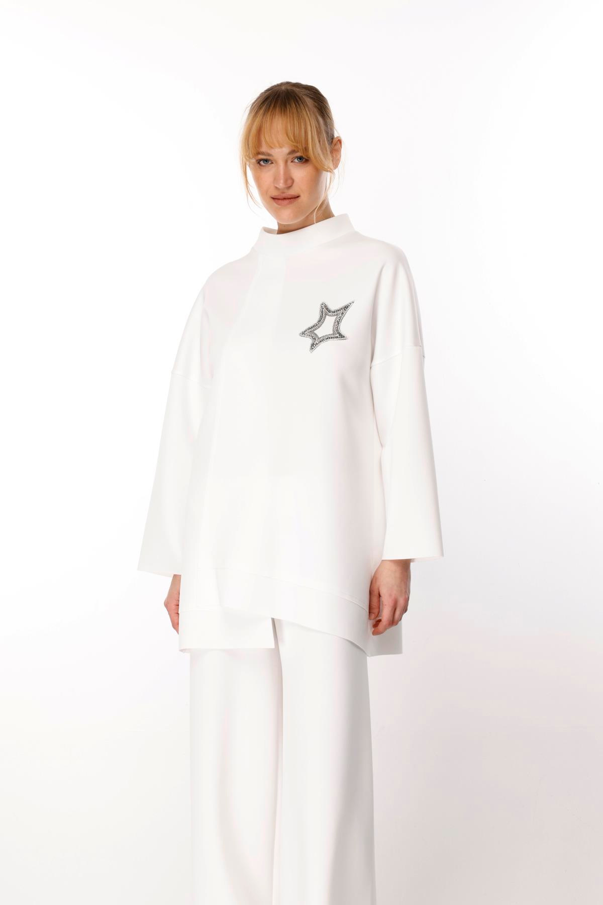 SCUBA ÖNDEN PARÇALI DEGAJE YAKALI TUNİK