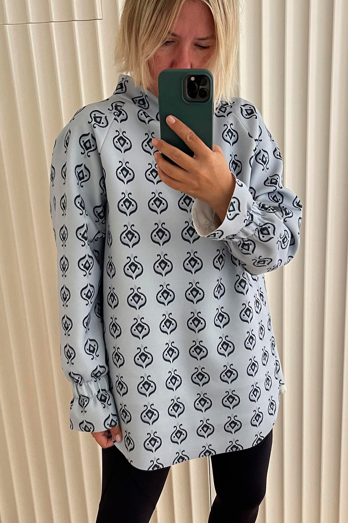 SCUBA OTANTIK ÇİZGİ DEGAJE KOLLARI LASTİKLİ TUNİK