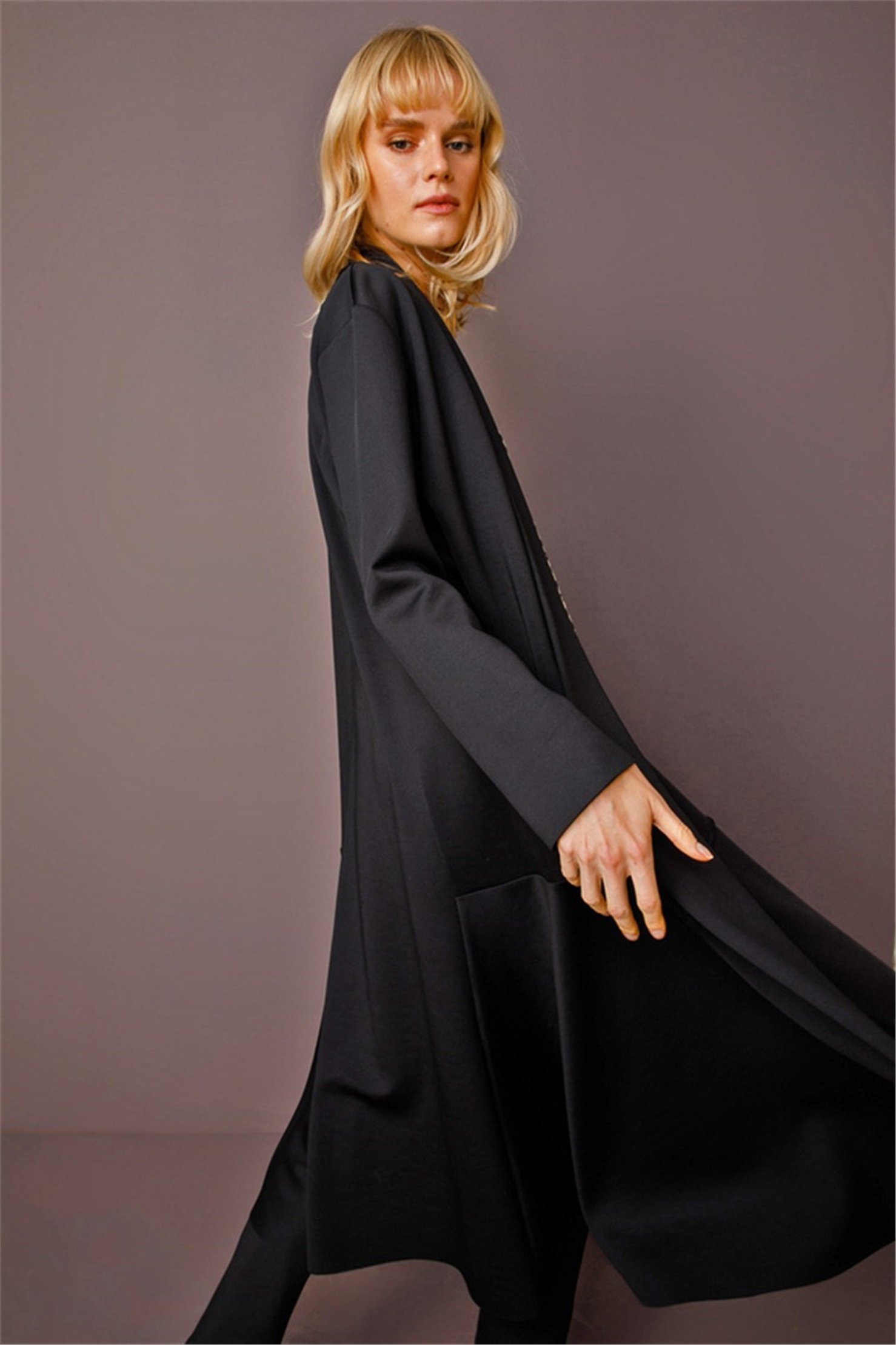 SCUBA SHAWL COLLAR DETAILED MAXI JACKET