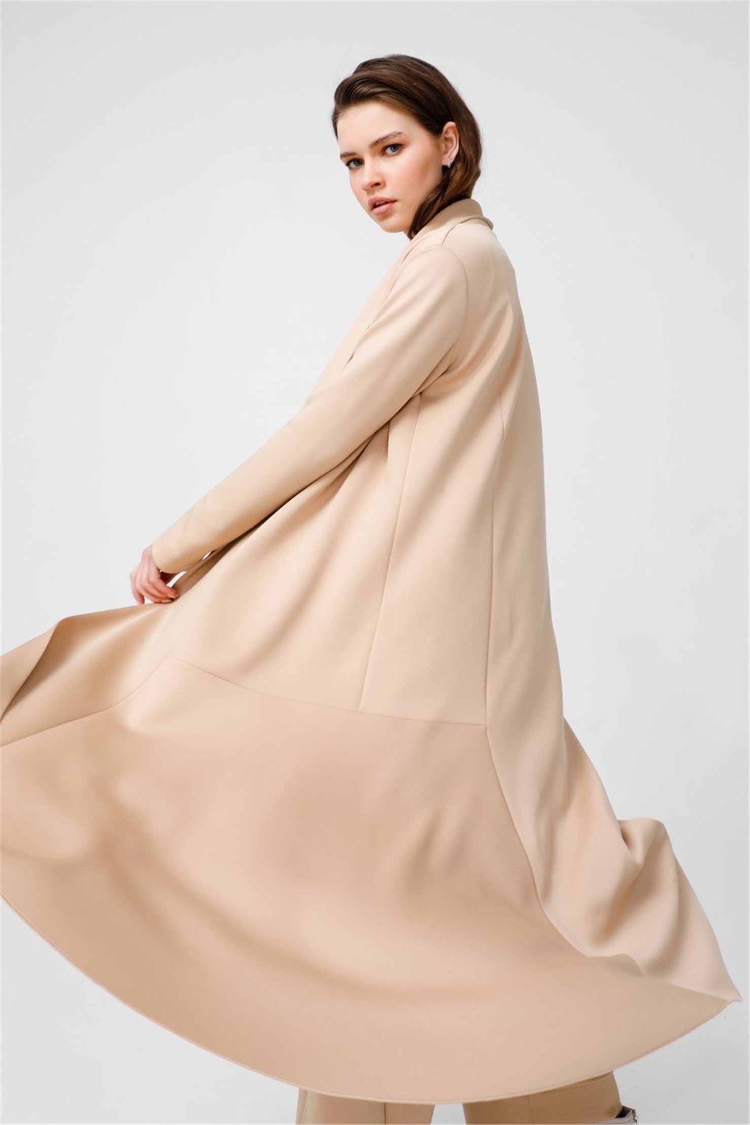 SCUBA SHAWL COLLAR DETAILED MAXI JACKET