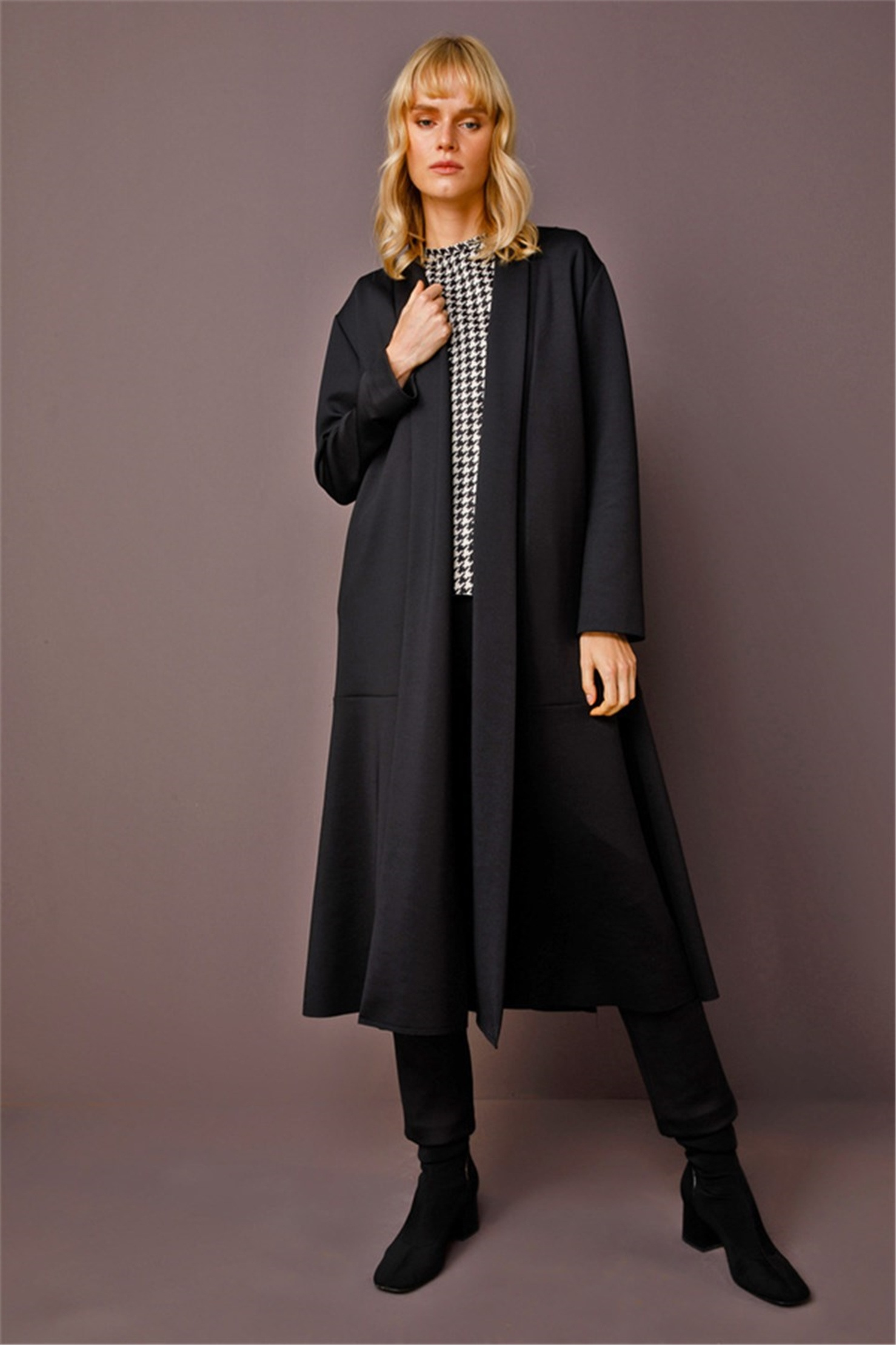 SCUBA SHAWL COLLAR DETAILED MAXI JACKET